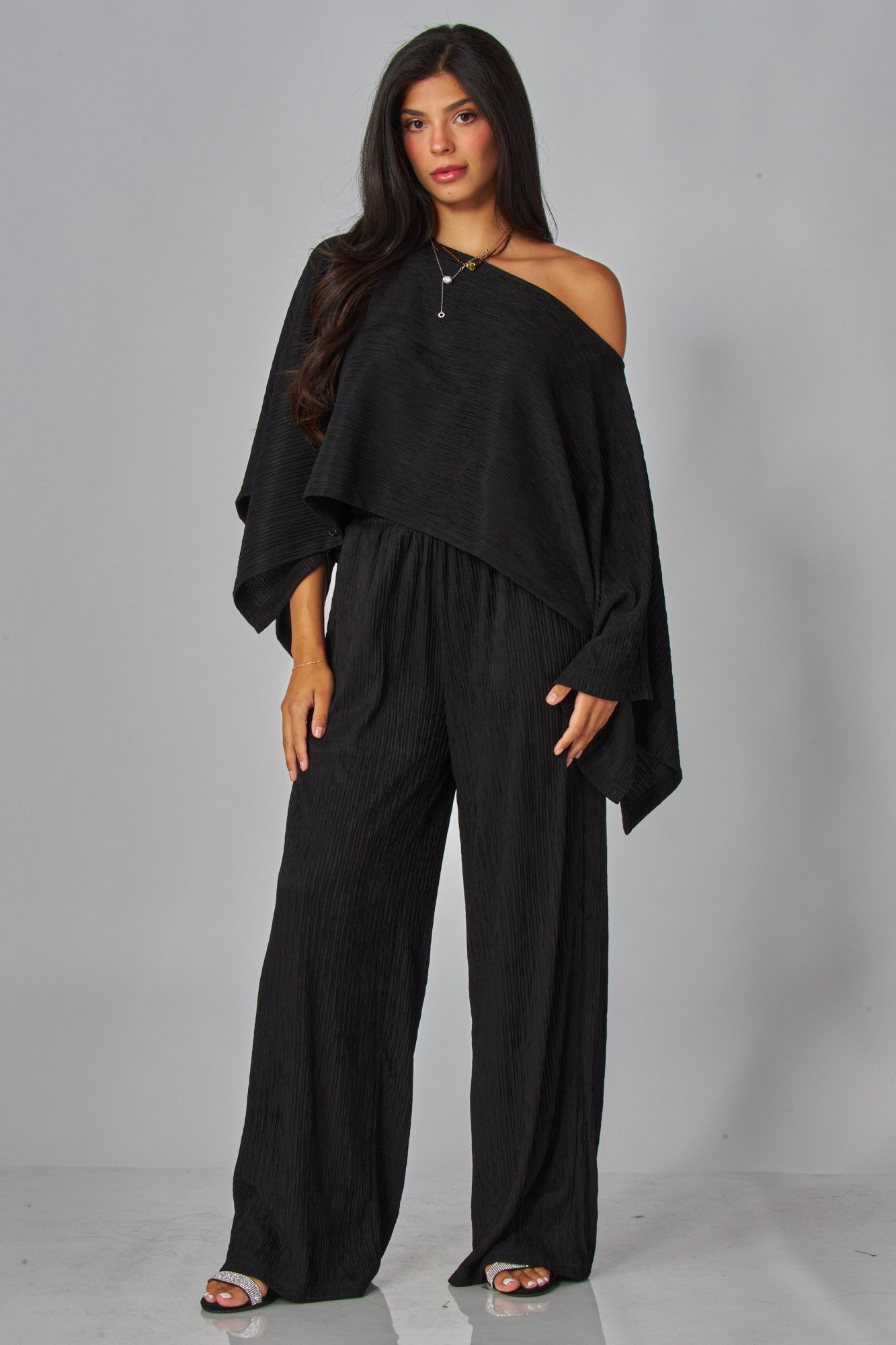 Love Poem Crinkled Plisse Cape Kimono Luxury Pants Set