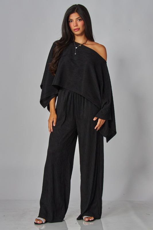 Love Poem Crinkled Plisse Cape Kimono Luxury Pants Set