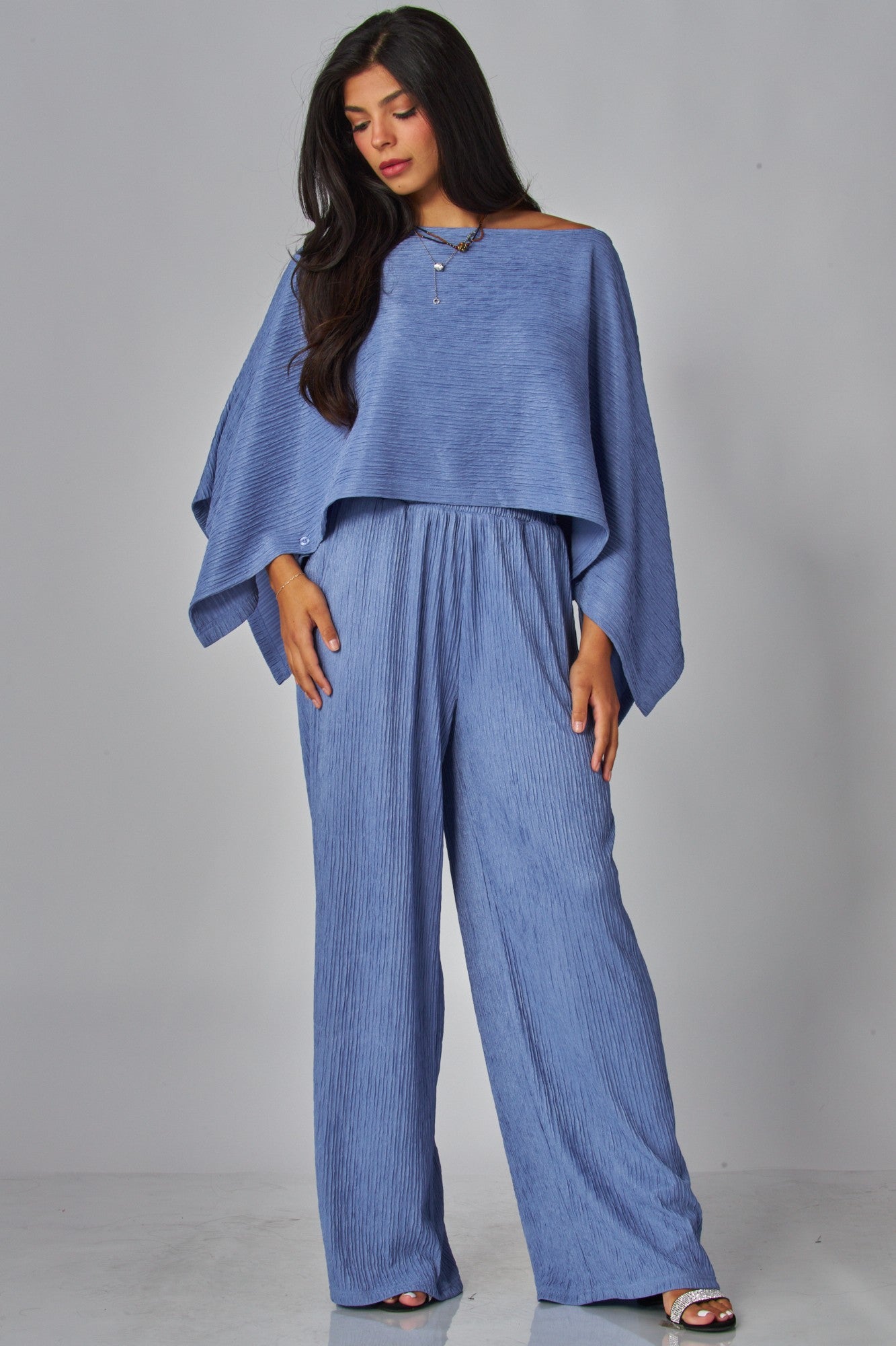 Love Poem Crinkled Plisse Cape Kimono Luxury Pants Set