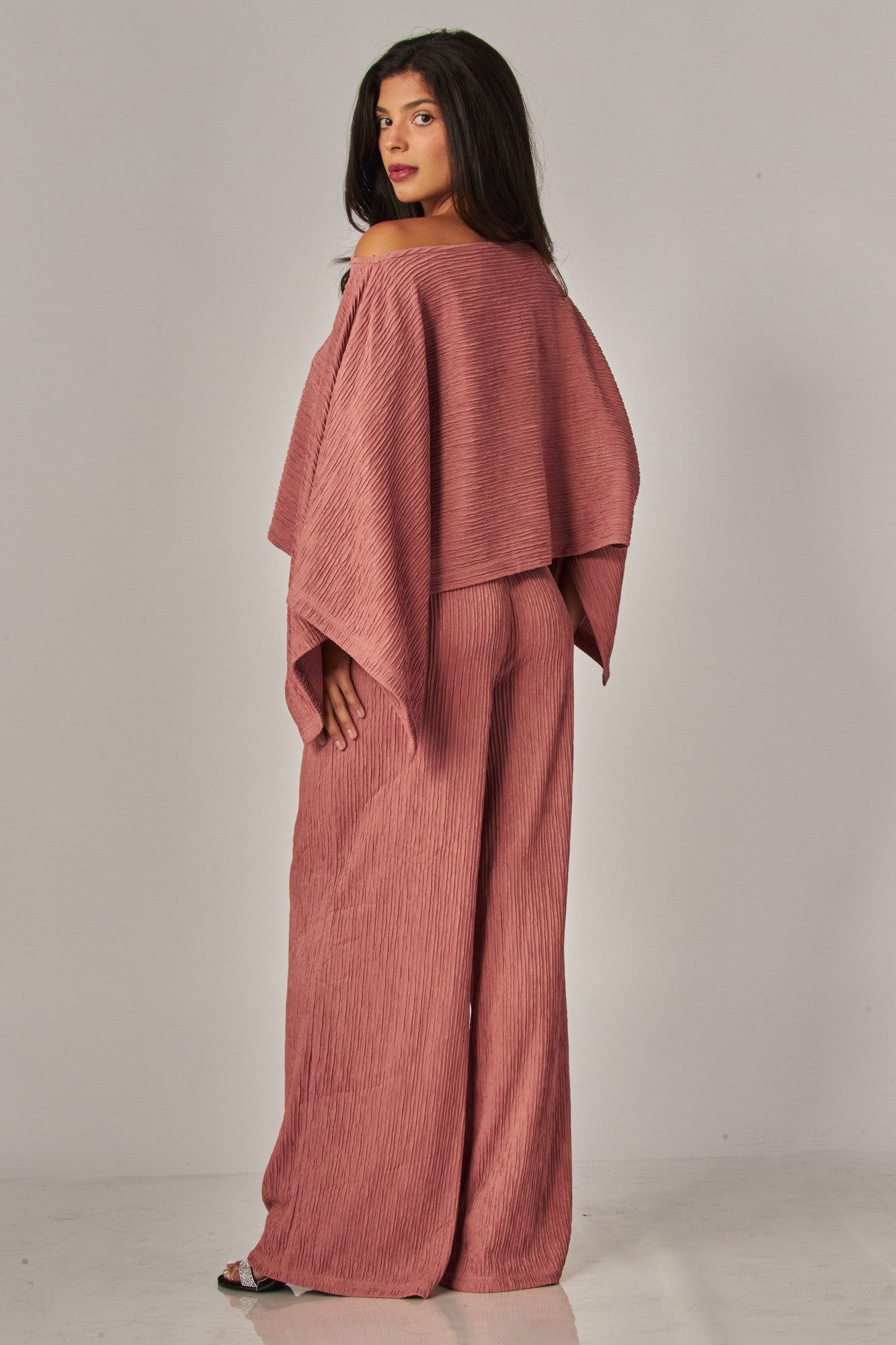 Love Poem Crinkled Plisse Cape Kimono Luxury Pants Set