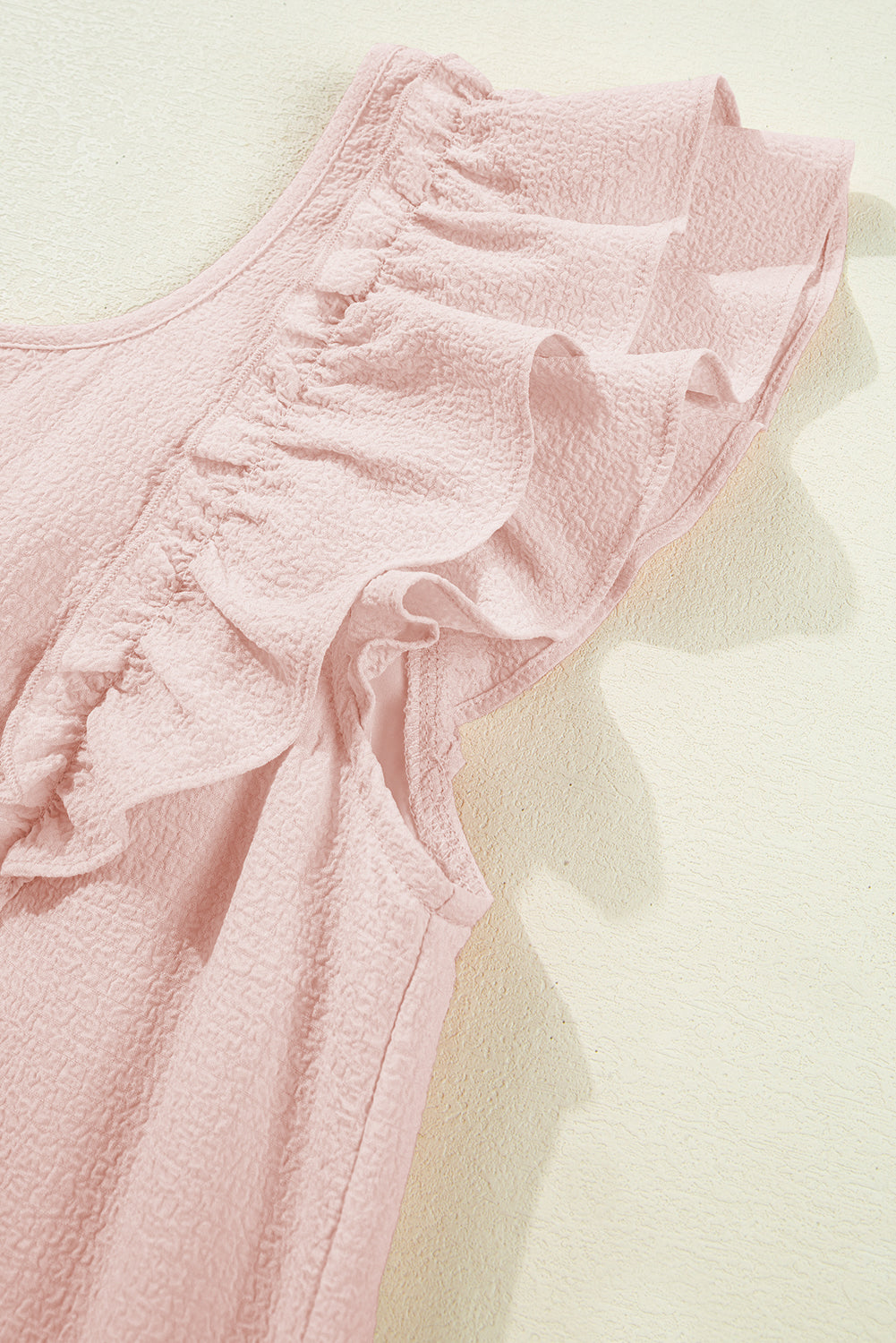 Light Pink Textured Flutter Sleeve Square Neck Bow Back Dress