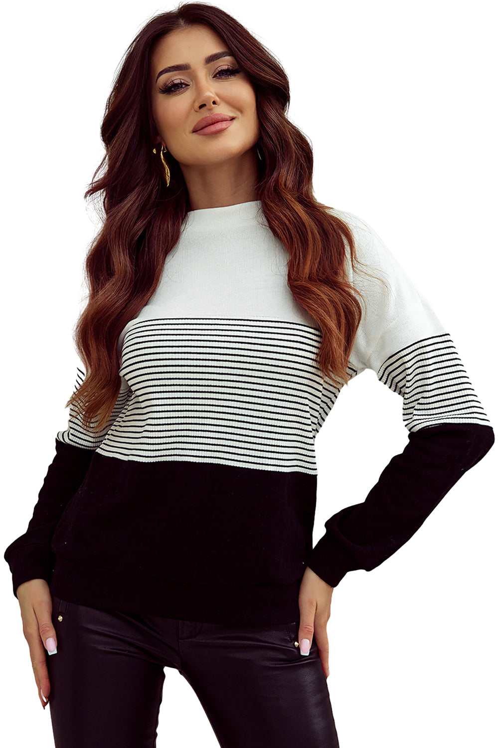 Black Striped Contrast Colorblock Knit Top