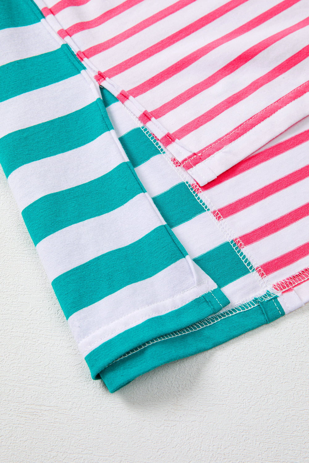 Pink Stripe Mixed Pattern Patchwork Uneven Hem Loose Top