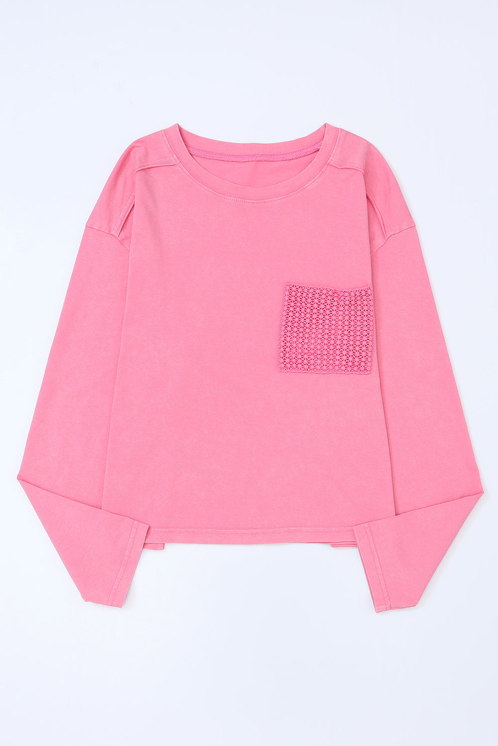 Pink Lace Patch Pocket Long Sleeve Top