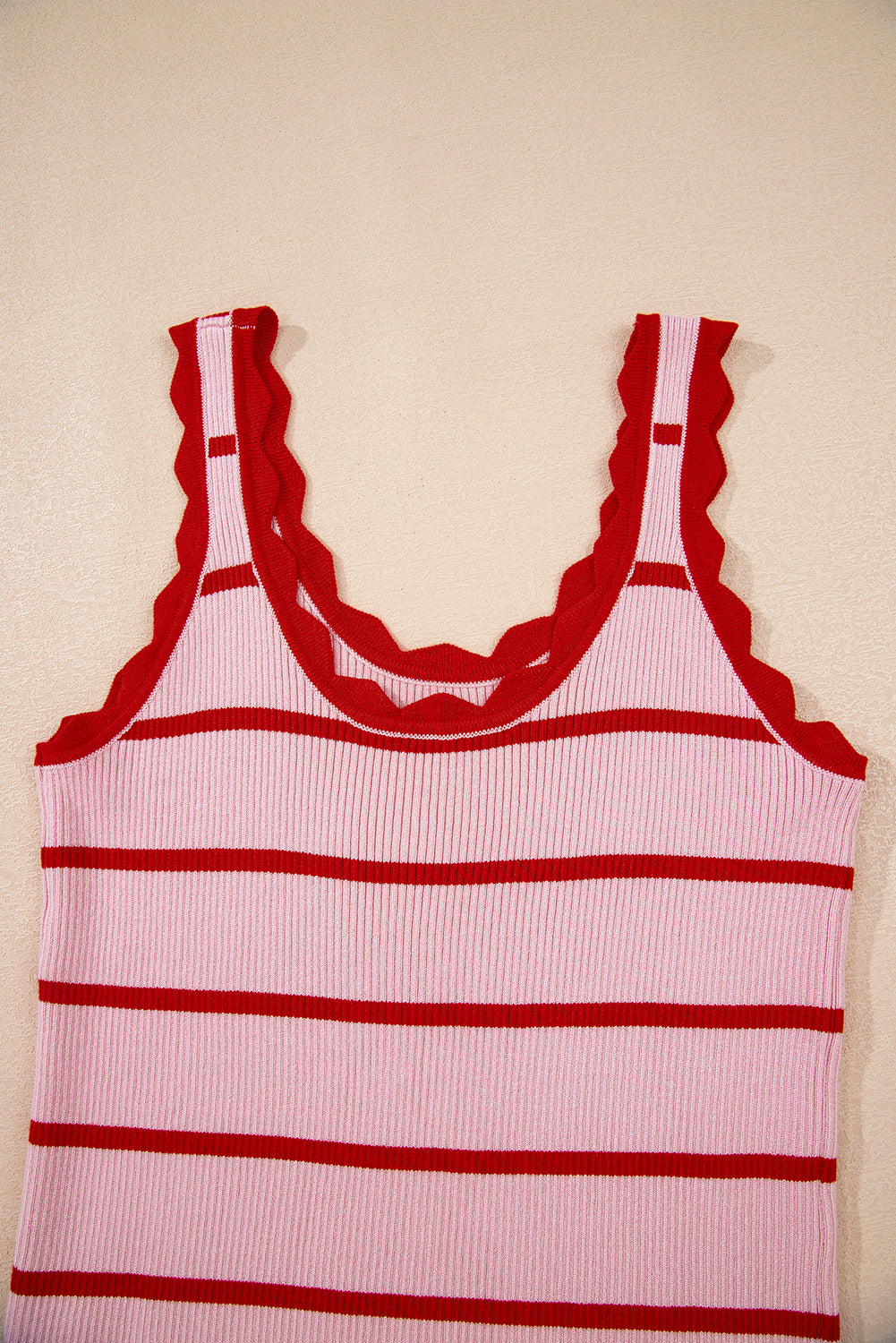Rose Stripe Striped Scalloped Edge U Neck Sleeveless Sweater Vest - Lavendar Lane Clothing