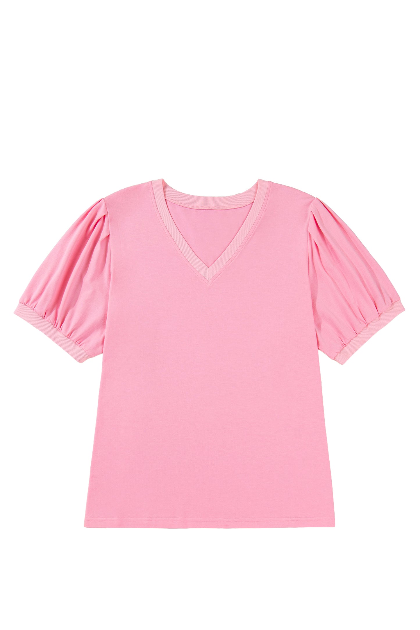 Lavendar Lane Clothing plus size V neck blouse with pleated design and short puff sleeves, stylish and comfortable for everyday wear.