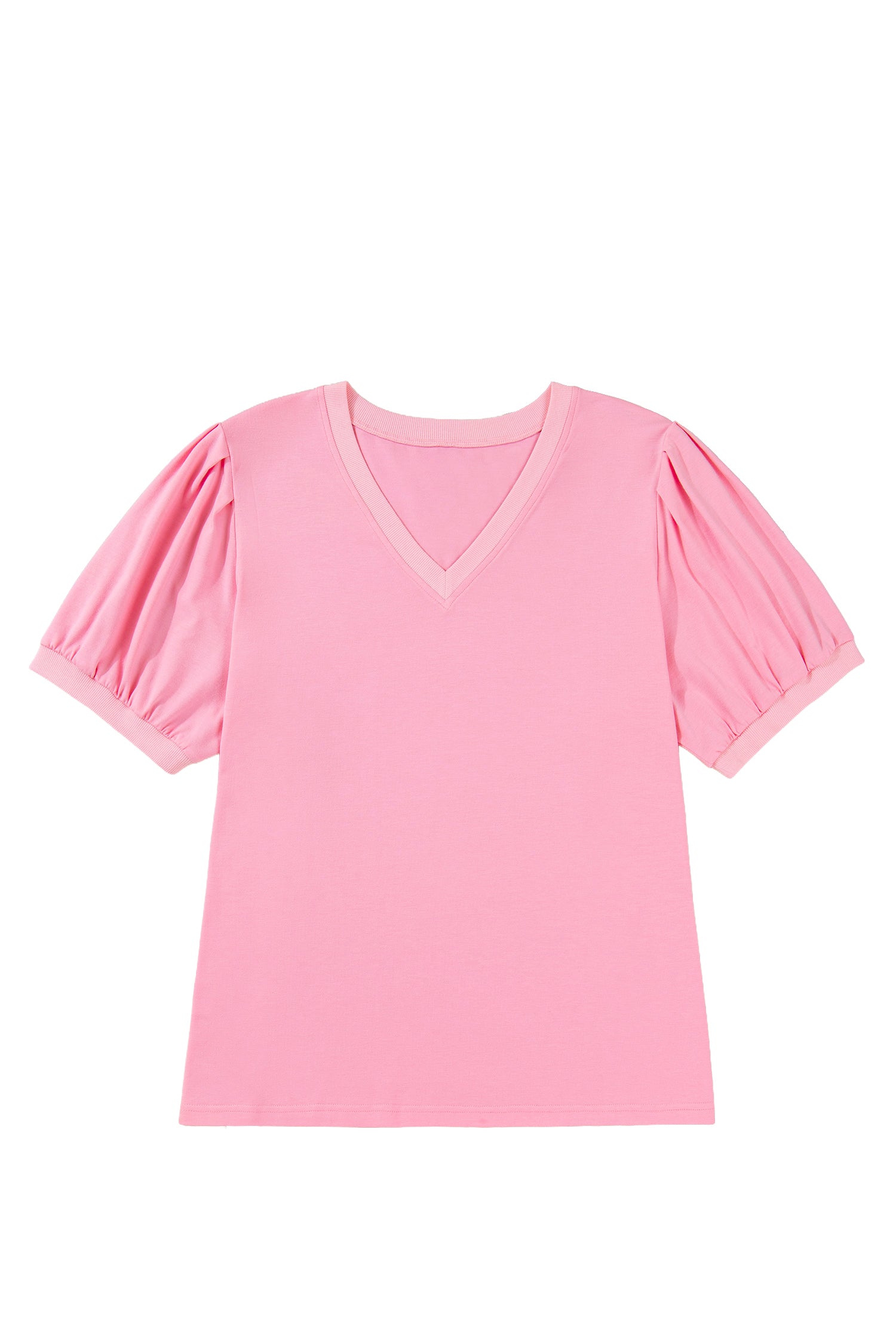 Lavendar Lane Clothing plus size V neck blouse with pleated design and short puff sleeves, stylish and comfortable for everyday wear.