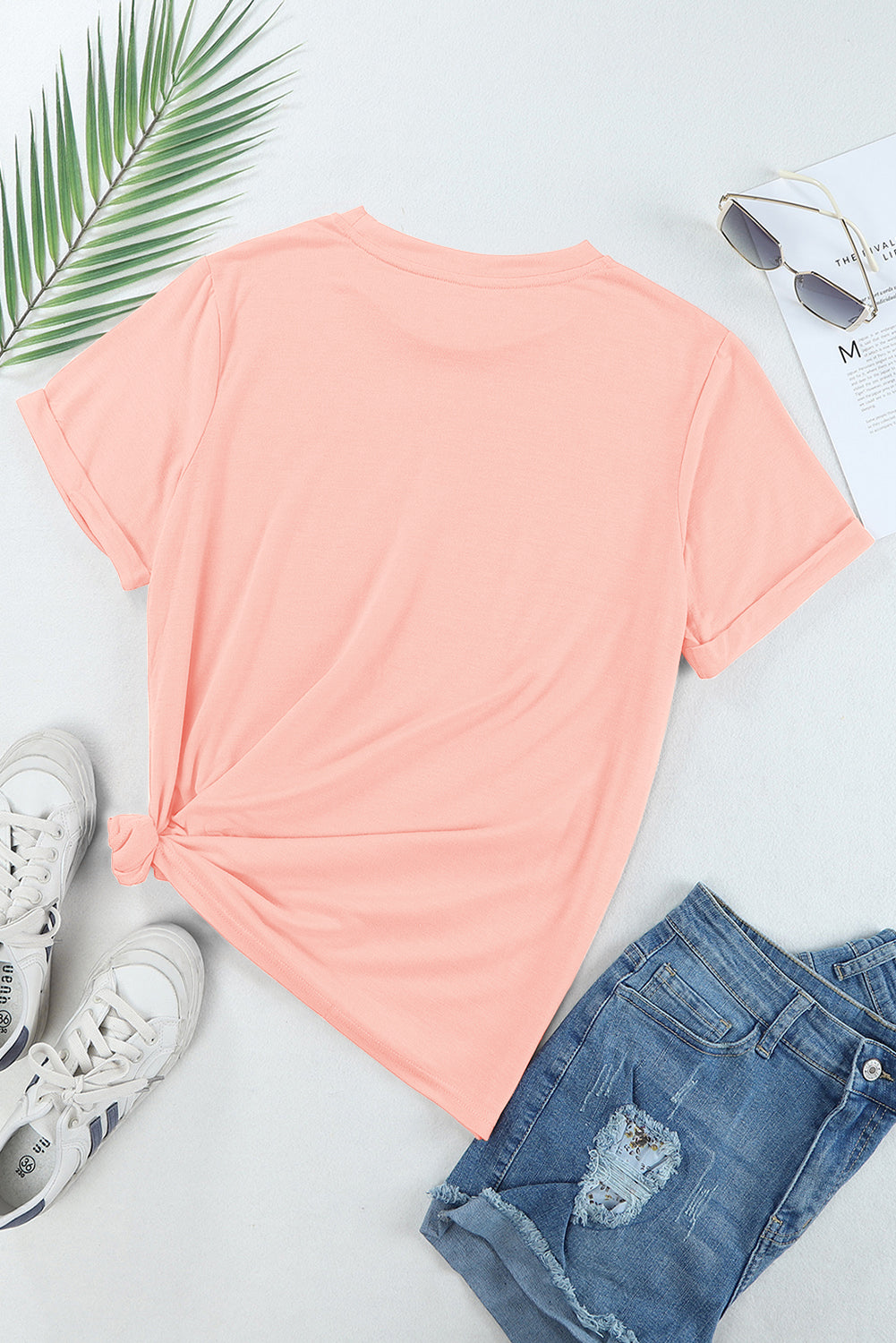 Pink Casual Plain Crew Neck Top