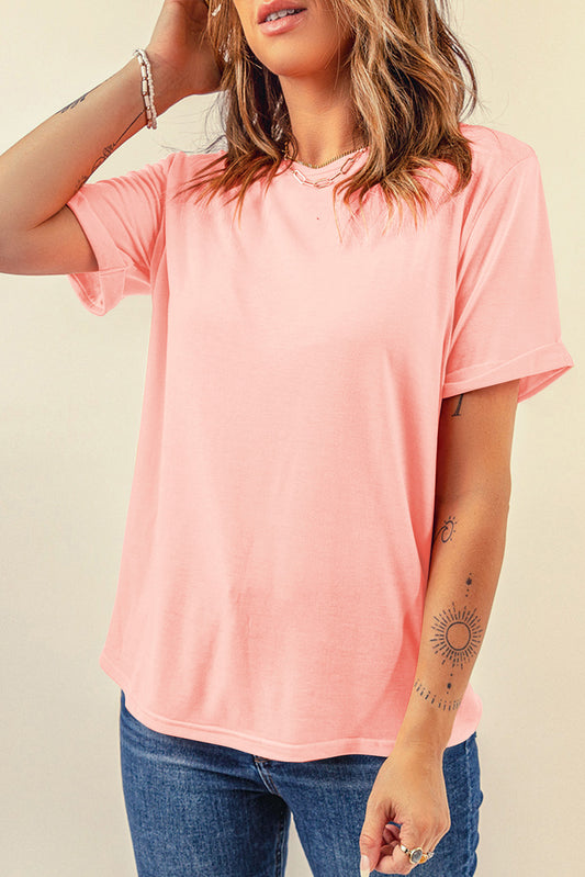 Pink Casual Plain Crew Neck Top