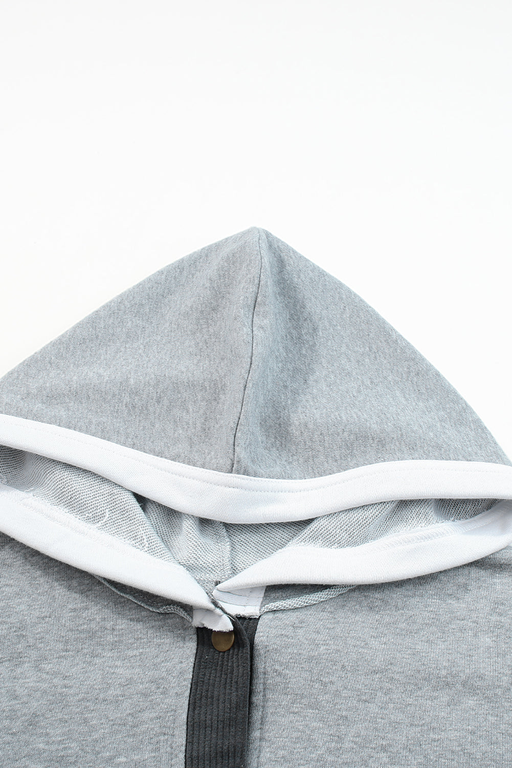 Gray Color Block Exposed Seam Buttoned Neckline Hoodie