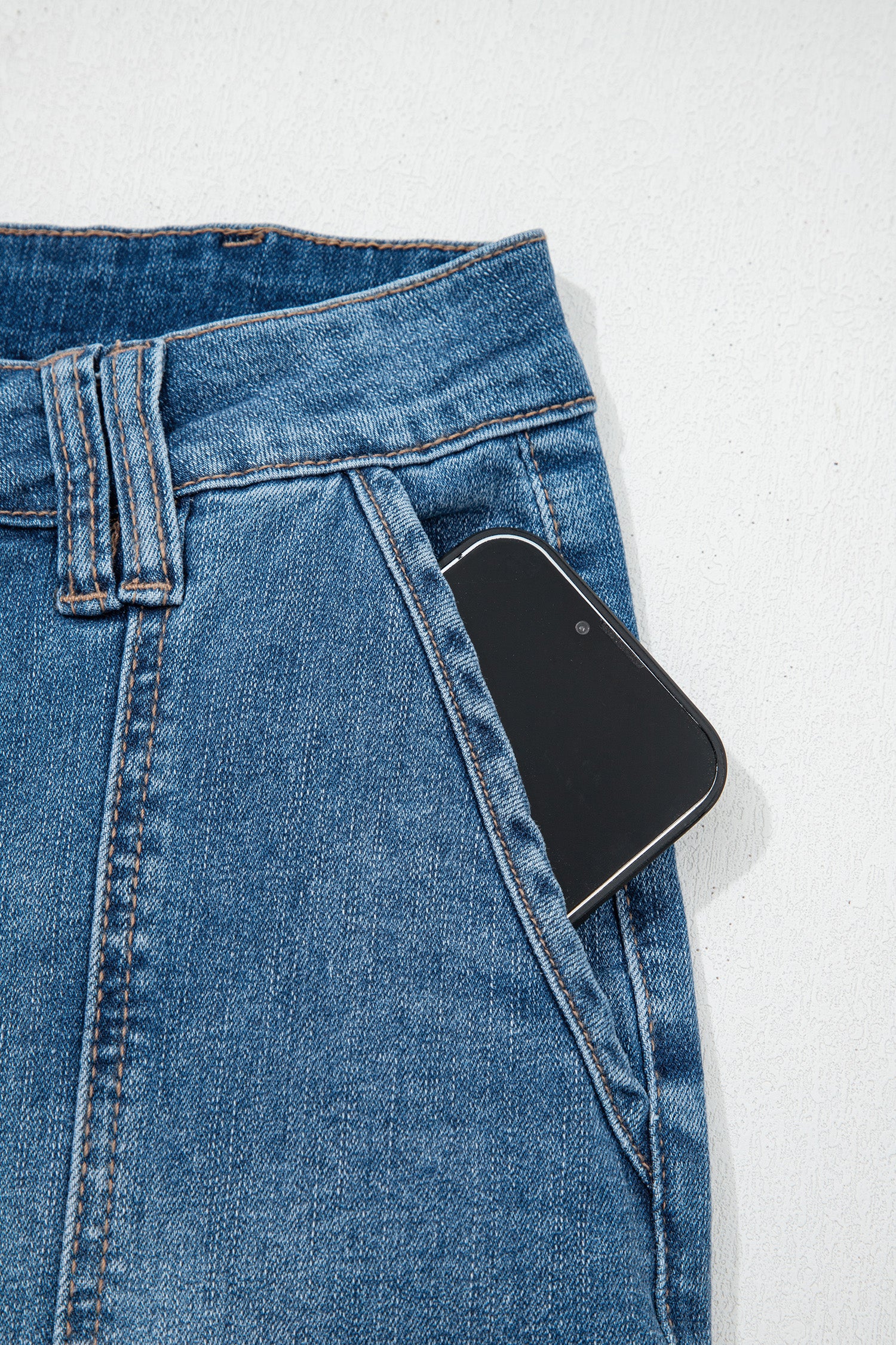 Lavendar Lane Clothing Sail Blue straight jeans with exposed stitching, casual denim bottoms for a relaxed look