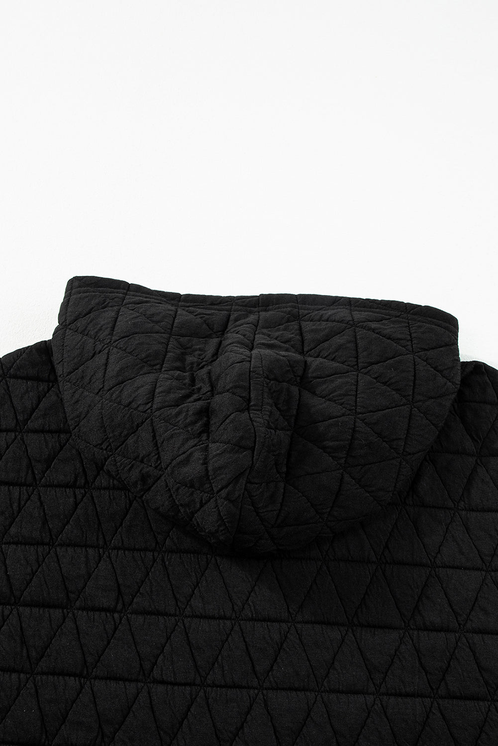 Black Solid Color Quilted Kangaroo Pocket Hoodie