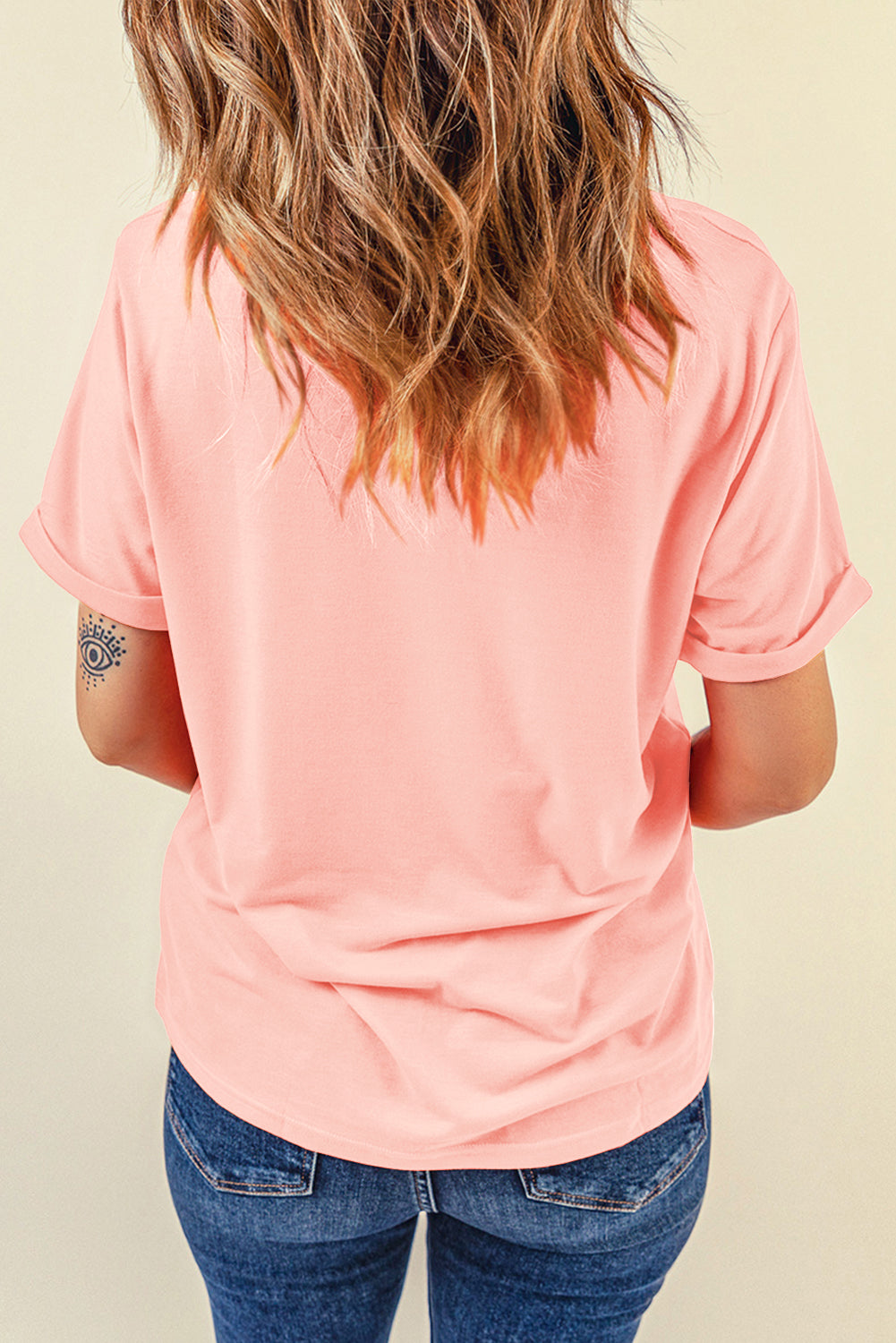 Pink Casual Plain Crew Neck Top