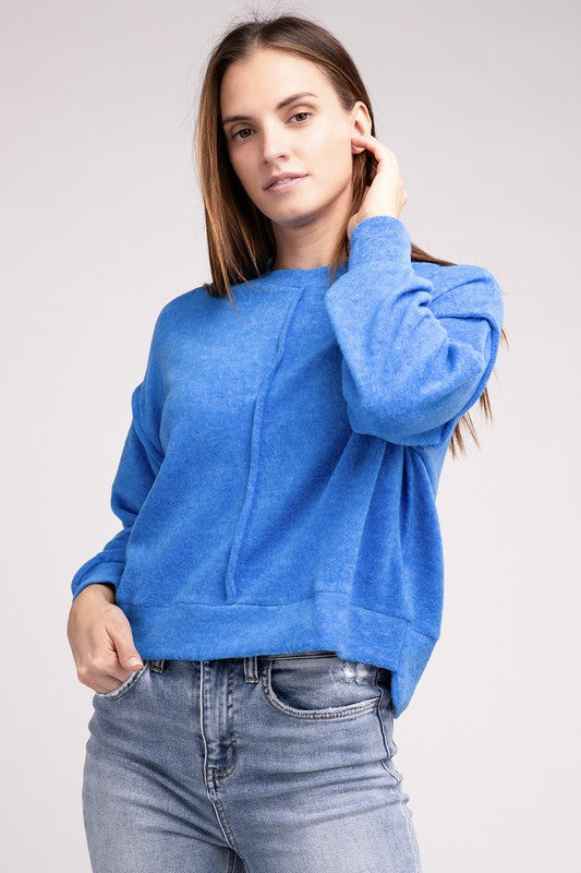 Brushed Melange Hacci Hi-Low Hem Sweater