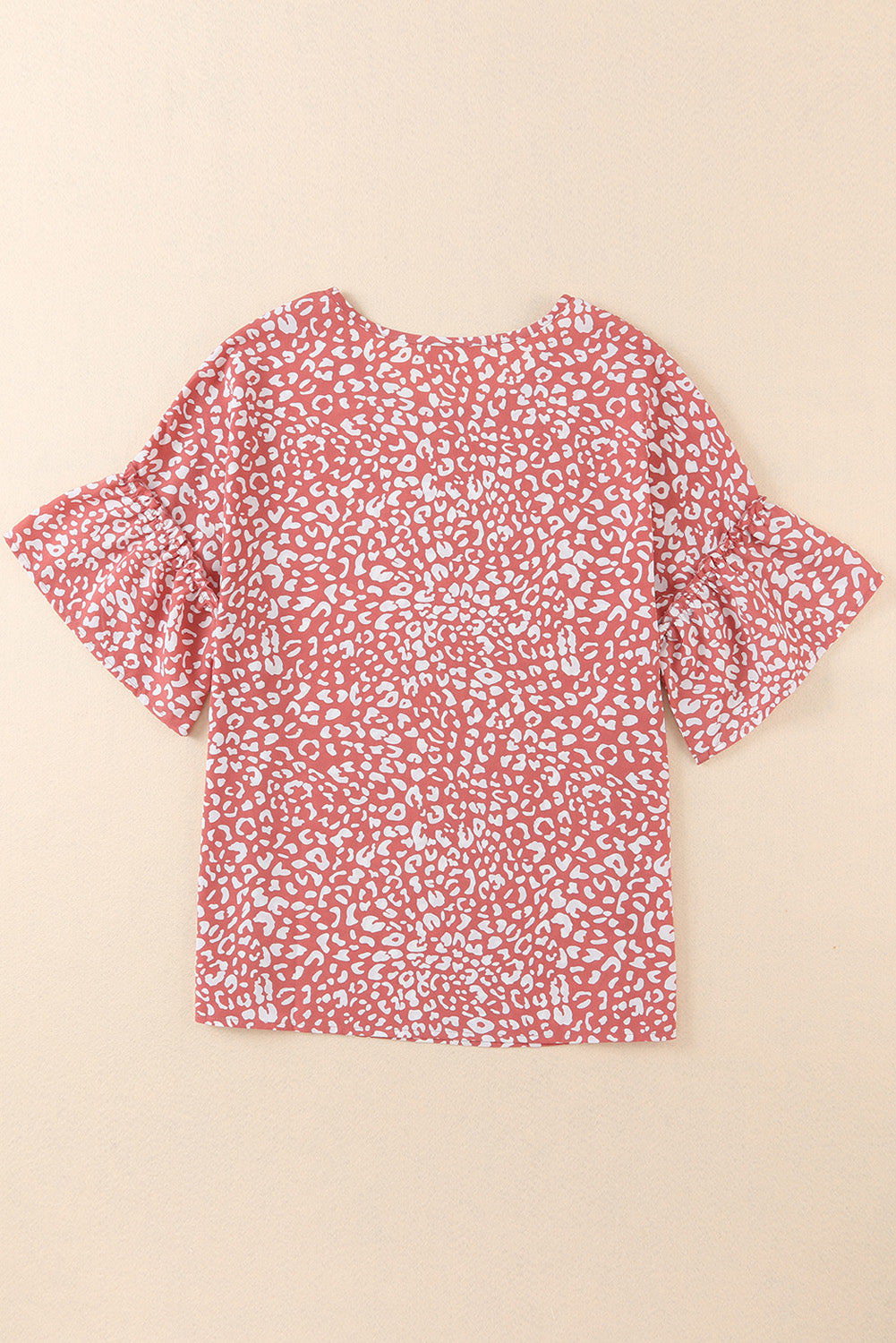 Pink Leopard Spotted Ruffle Sleeve Blouse