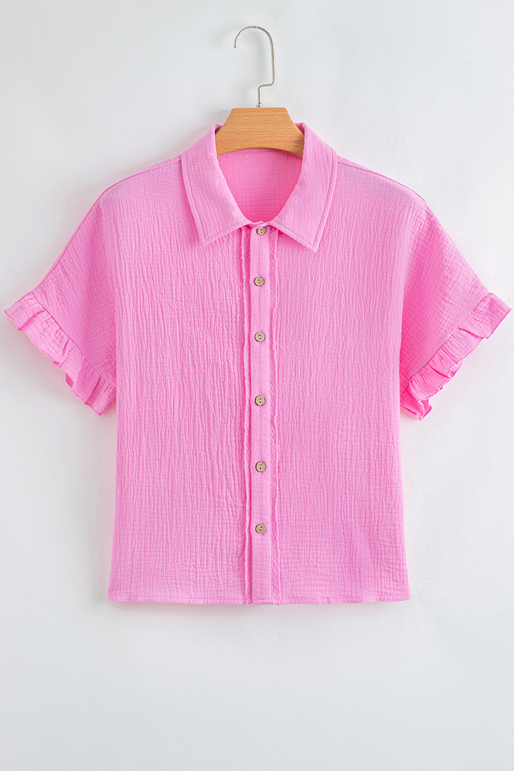 Bonbon Mineral Wash Textured Ruffle Trim Short Sleeve Top