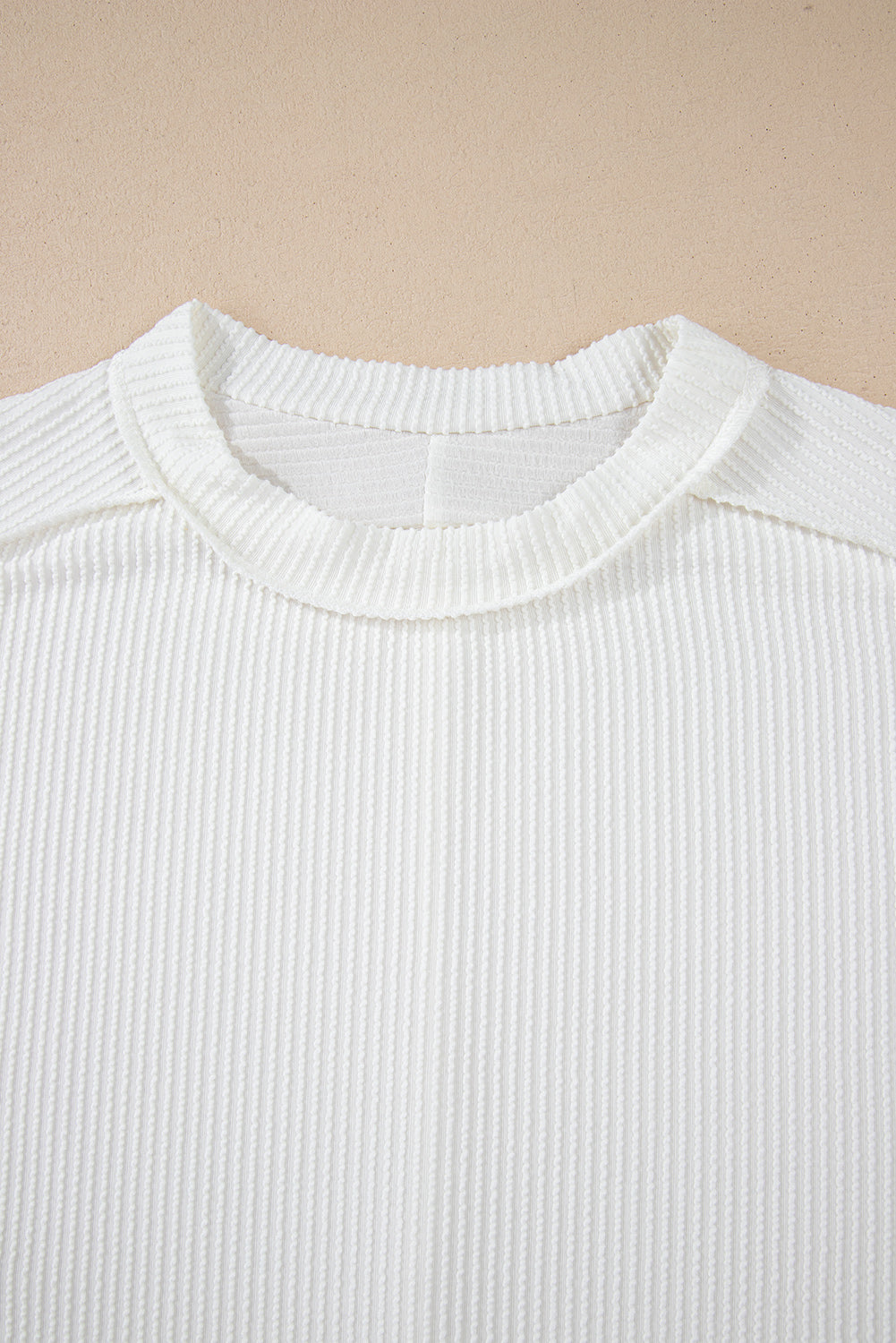 White Textured Knit Exposed Stitching Top