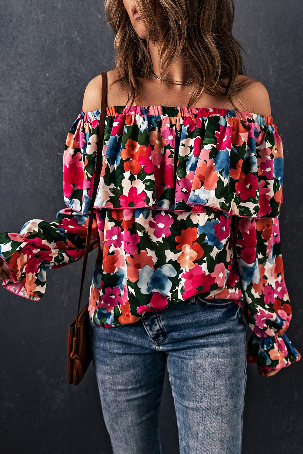 Floral Print Ruffled Off Shoulder Blouse