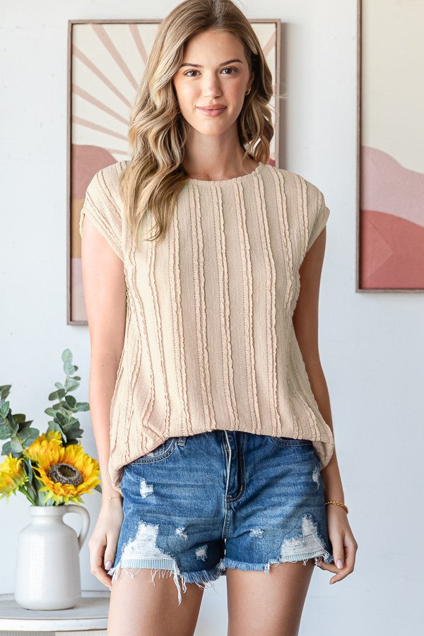 Solid Textured Cap Sleeve Pullover Blouse-Variety Of Colors