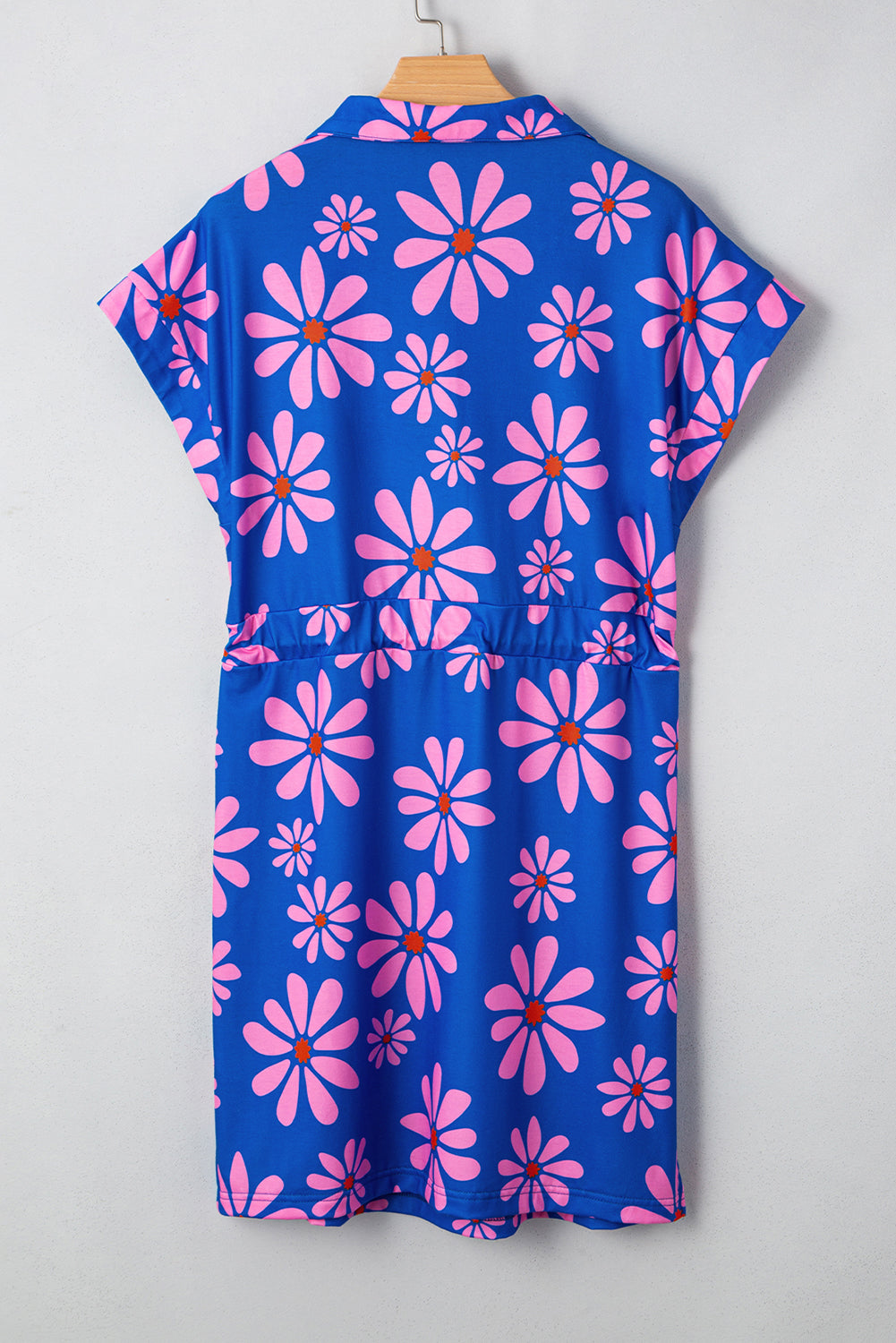 Purple Floral Striped Quarter Zip Cap Sleeve Drawstring Waist Dress