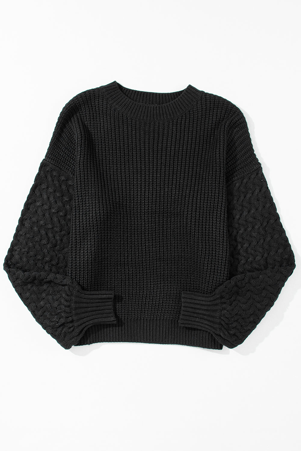 Black Cable Knit Sleeve Drop Shoulder Sweater