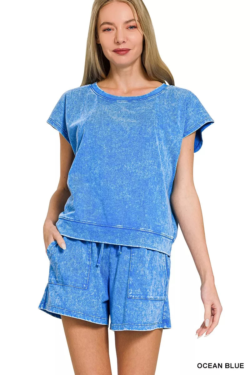 Lavendar Lane Clothing premium cotton washed sleeveless top and shorts set, casual summer loungewear for women.