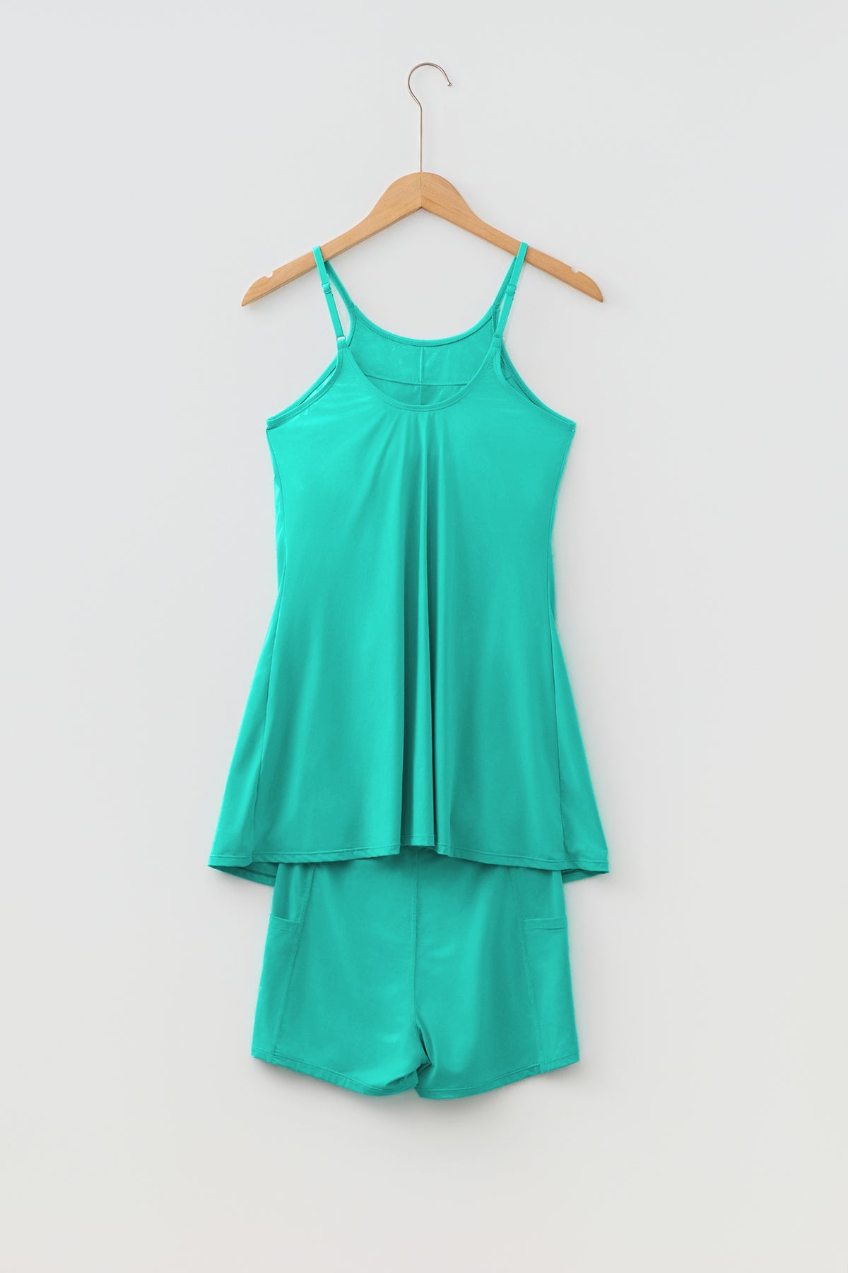 Solid Color Tunic Tank Dress Athletic Shorts Two-Piece Set. Variety of Color and Sizes