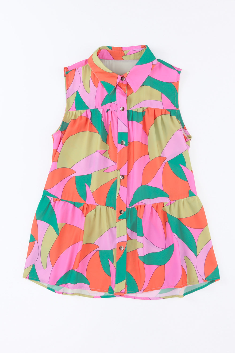 Multicolor Abstract Geometric Print Sleeveless Top