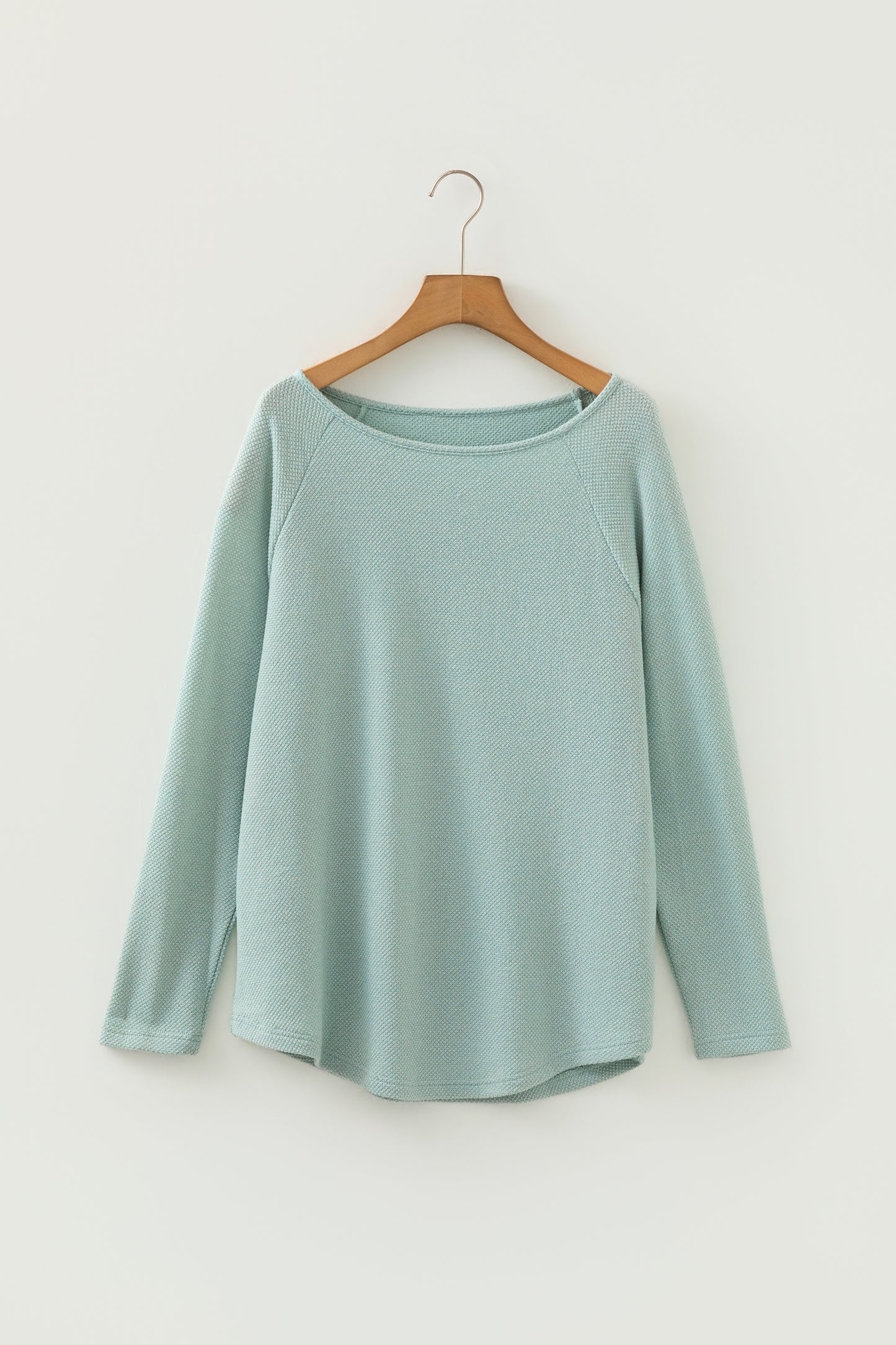Lavendar Lane Clothing moonlight jade textured raglan sleeve knit blouse with loose fit, casual and stylish for everyday wear.