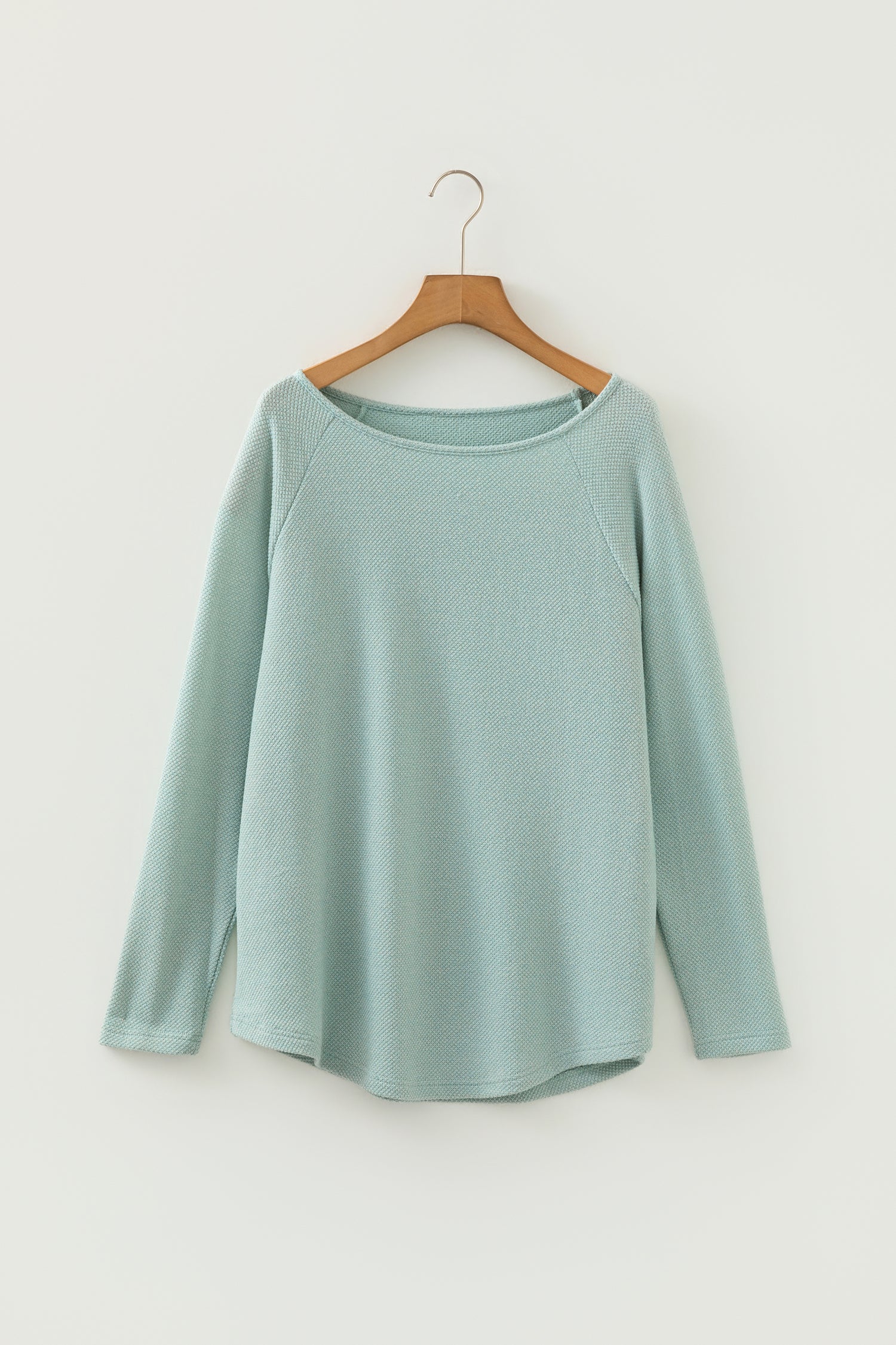 Lavendar Lane Clothing moonlight jade textured raglan sleeve knit blouse with loose fit, casual and stylish for everyday wear.