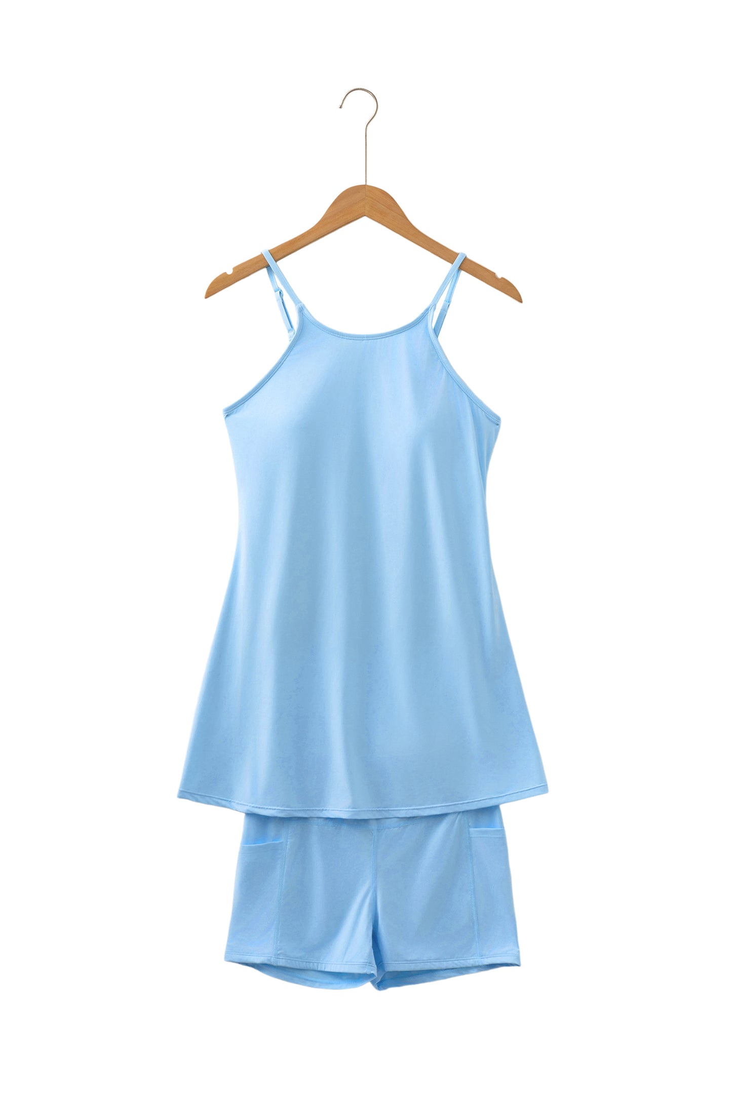 Solid Color Tunic Tank Dress Athletic Shorts Two-Piece Set. Variety of Color and Sizes
