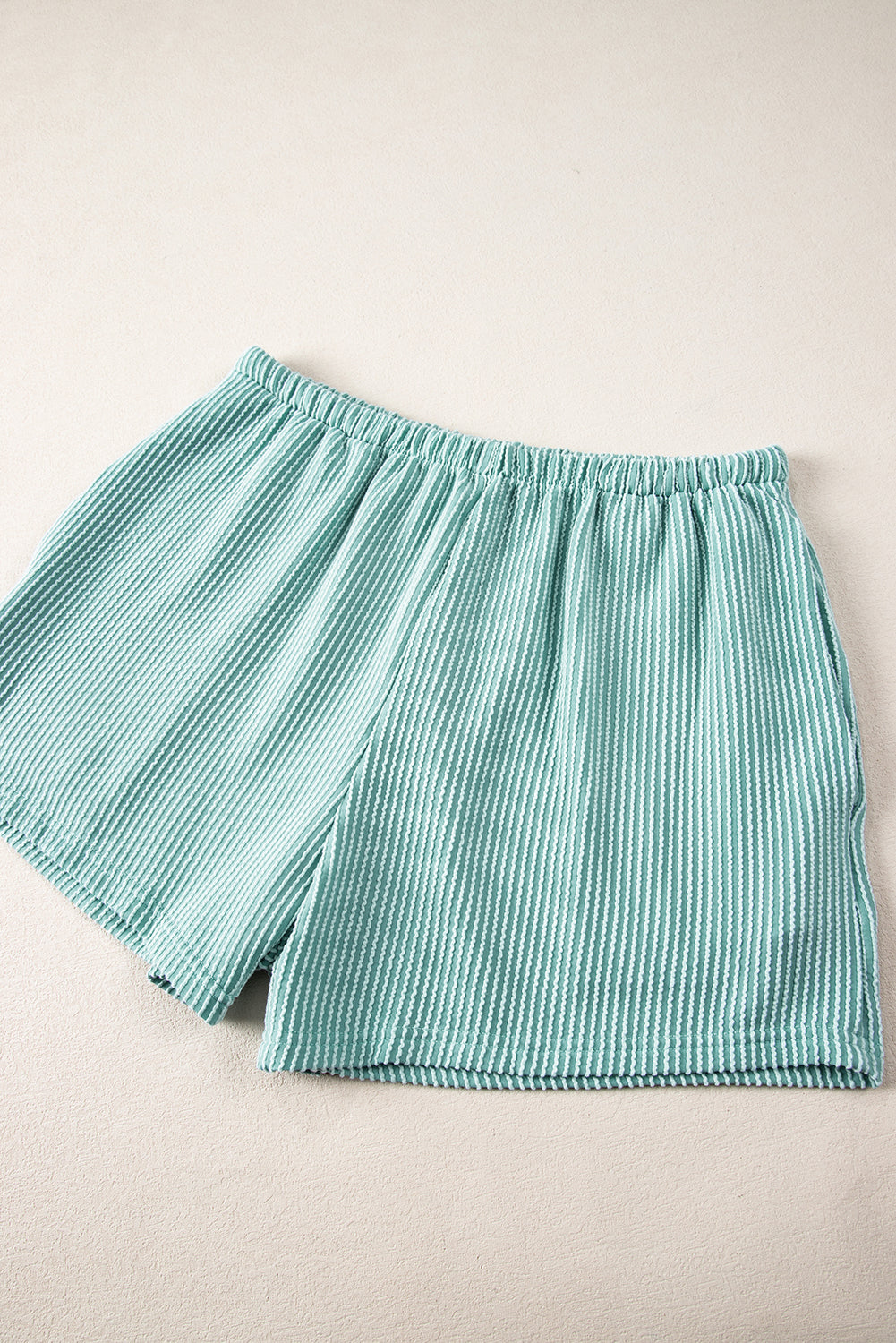 Iceland Blue Ribbed Textured Knit Loose Fit Top and Shorts Set
