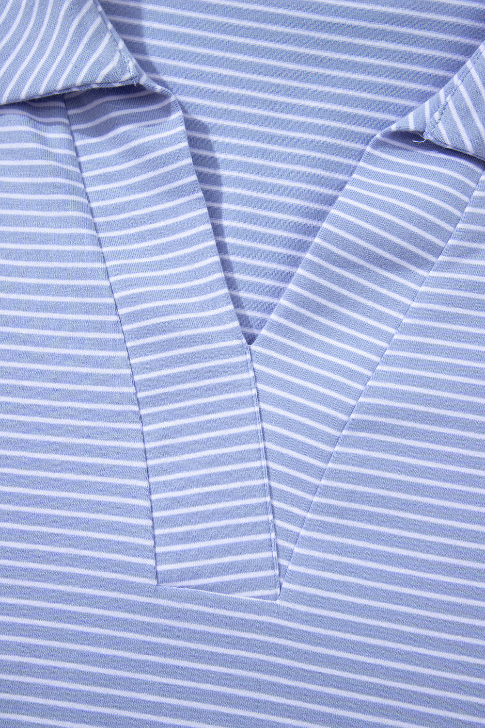 Sky blue stripe dolman sleeve polo shirt and drawstring shorts set by Lavendar Lane Clothing, casual summer two-piece outfit