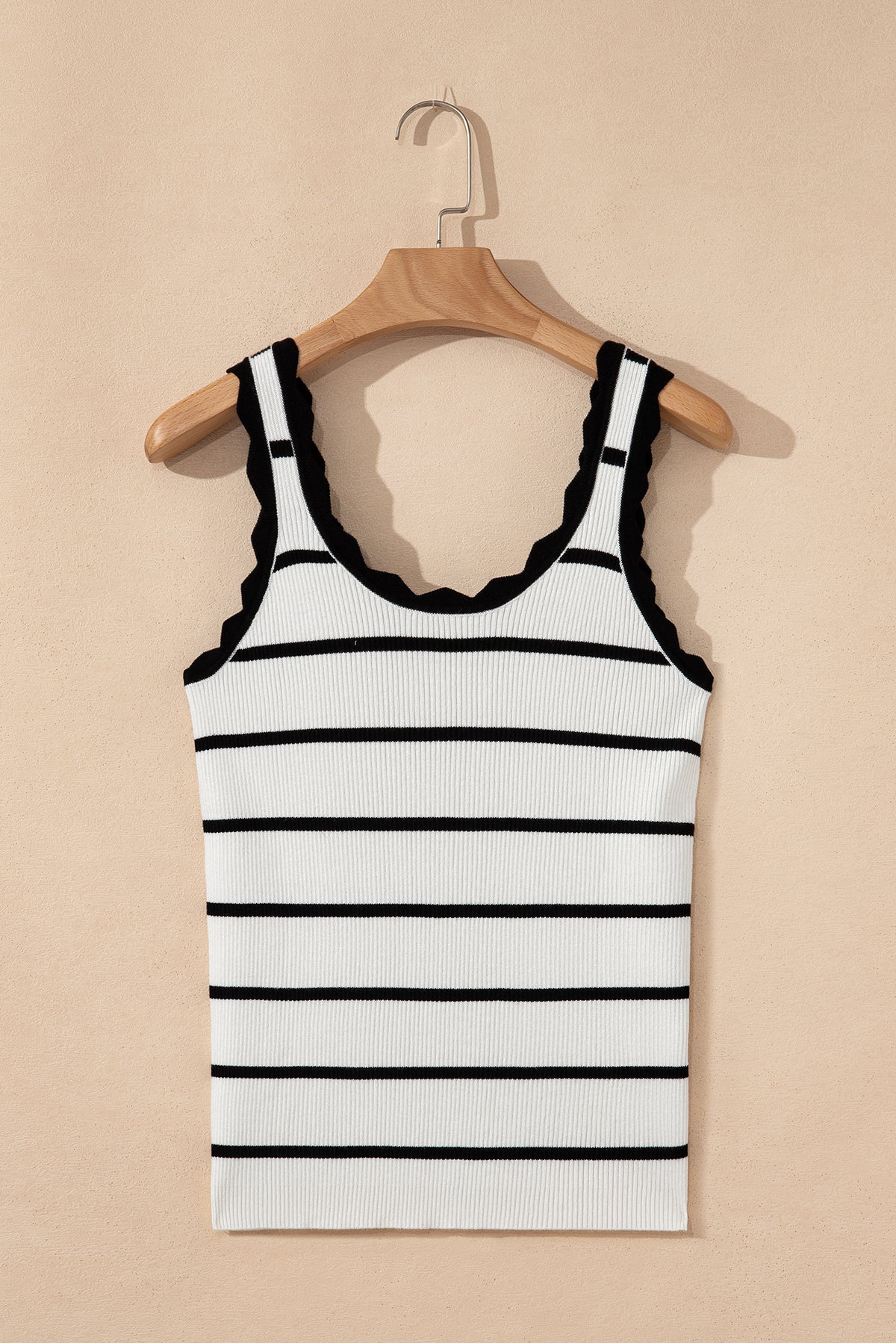 Black Striped Scalloped Edge U Neck Sleeveless Sweater Vest - Lavendar Lane Clothing