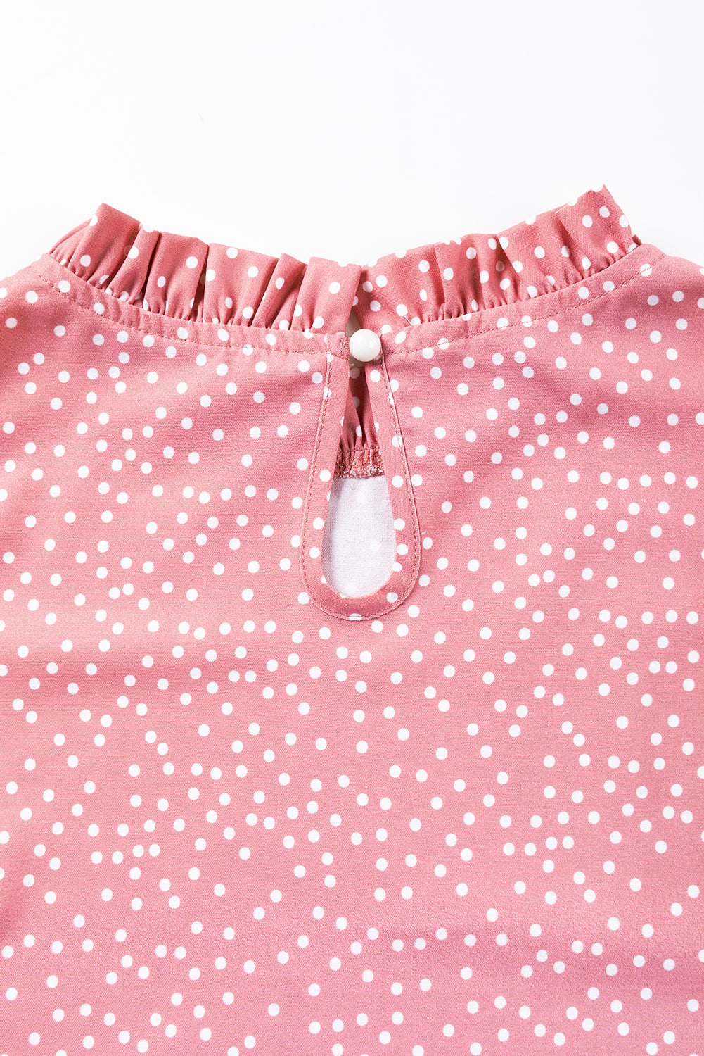 Pink Polka Dots Ruffle Flutter Sleeve Frilled Neck Blouse