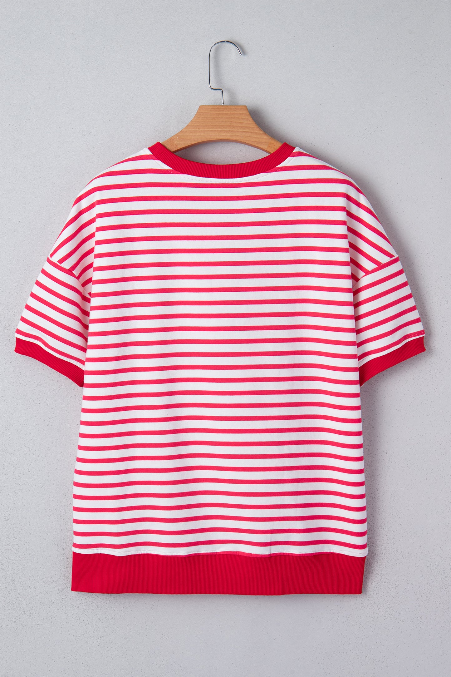 Red Stripe Drop Shoulder Half Sleeve Top