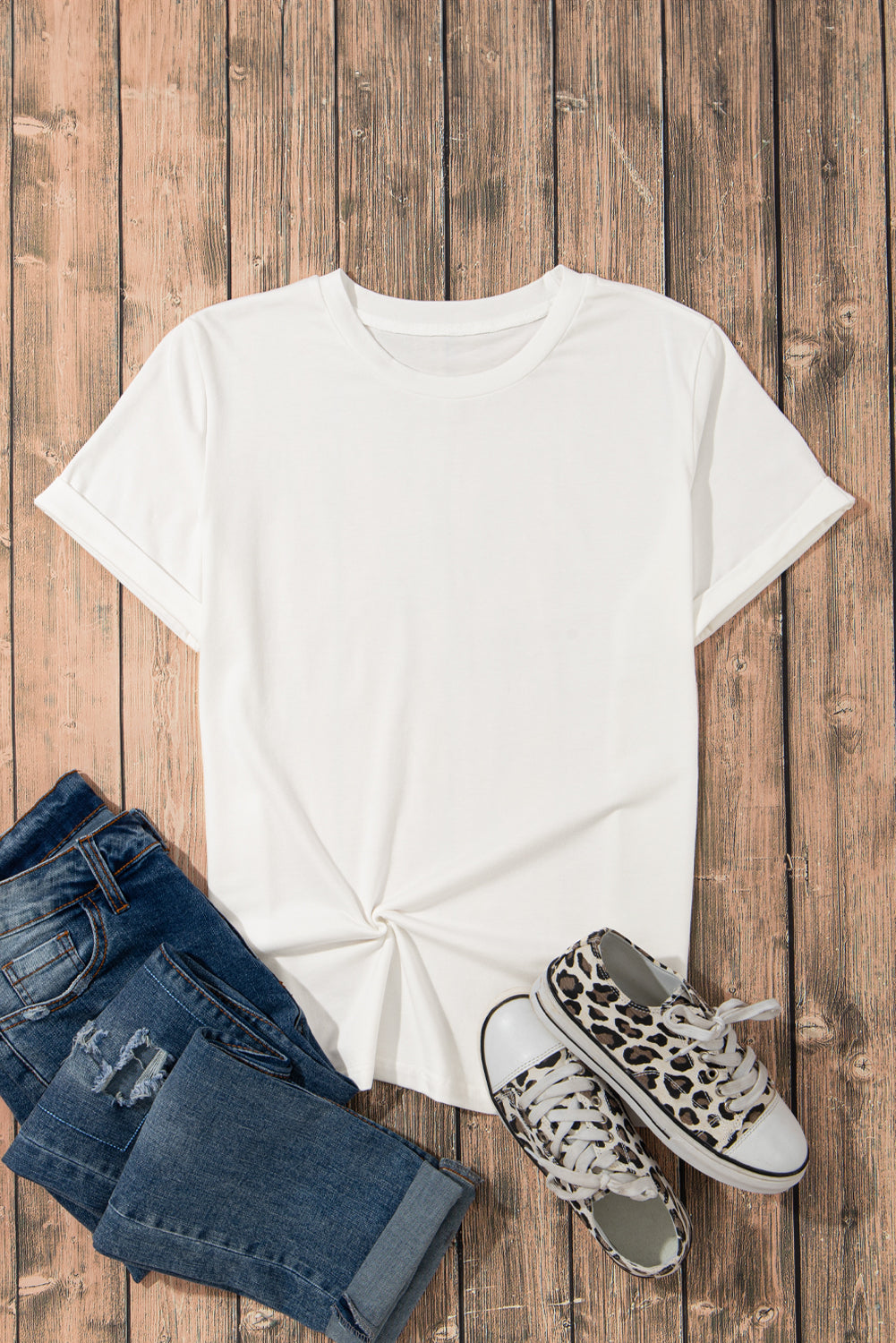 White Casual Plain Crew Neck Top