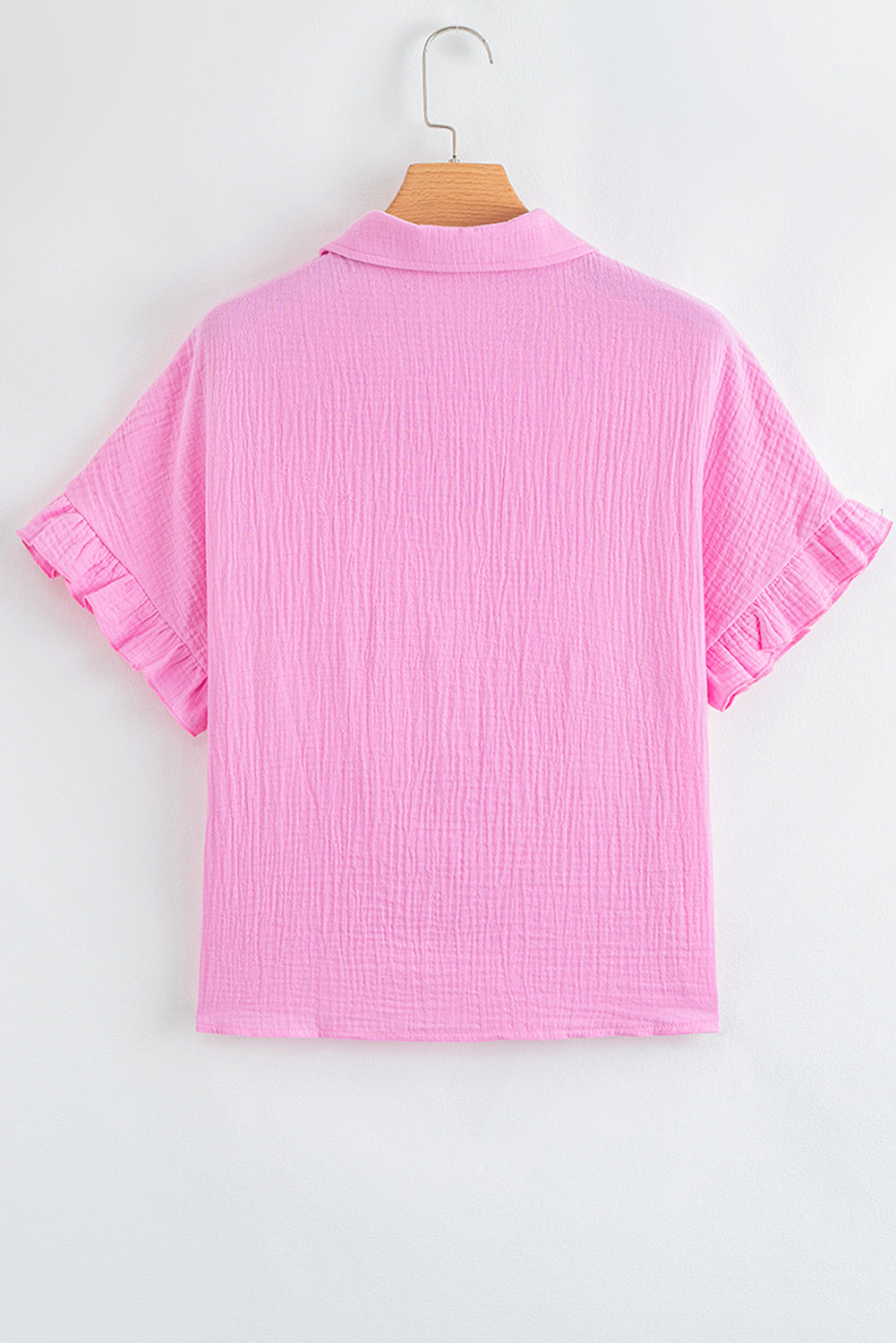 Bonbon Mineral Wash Textured Ruffle Trim Short Sleeve Top