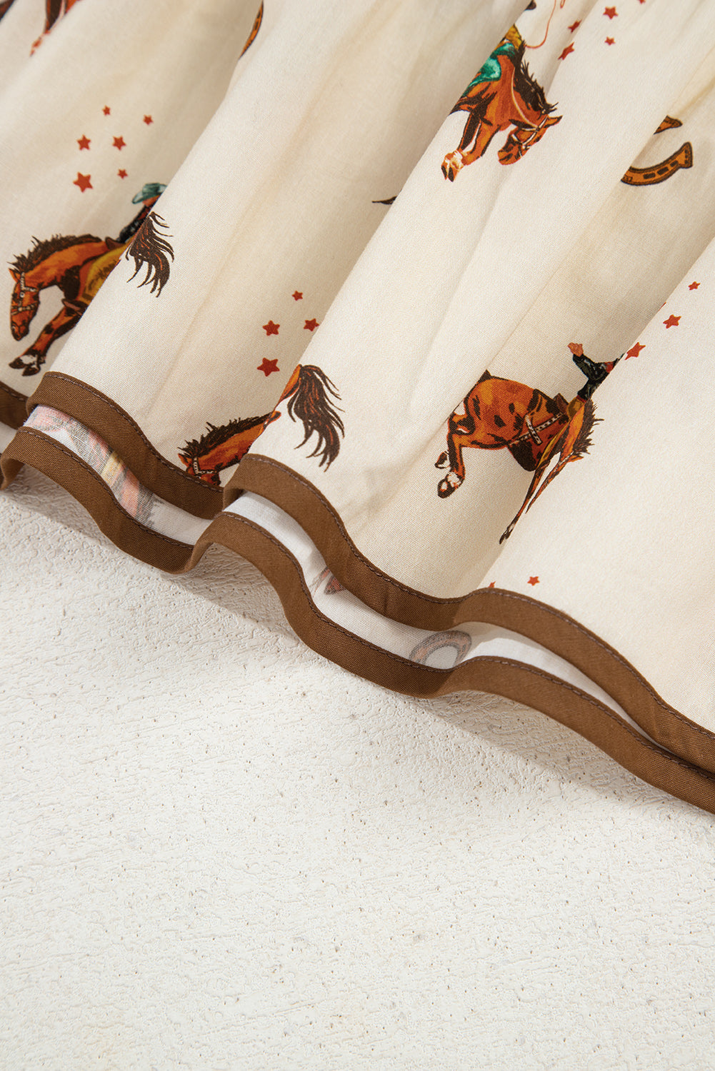 Apricot Cowboy Print Puff Sleeve Bowknot Peplum Blouse