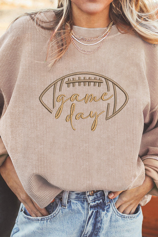 Apricot Game Day Embroidered Corduroy Sweatshirt