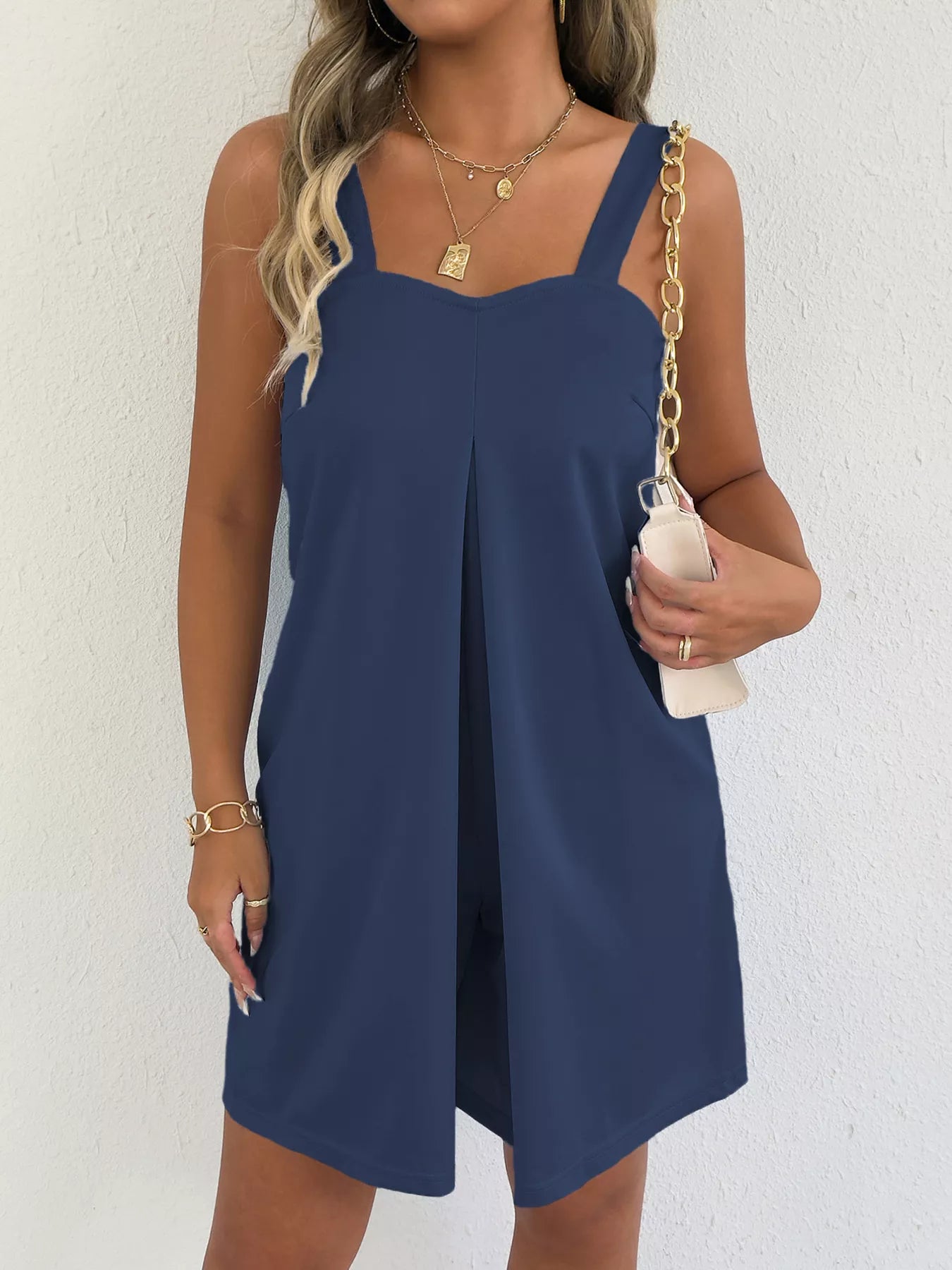 Lavendar Lane Clothing sleeveless casual romper with side pockets, lightweight summer jumpsuit, relaxed fit and stylish design.