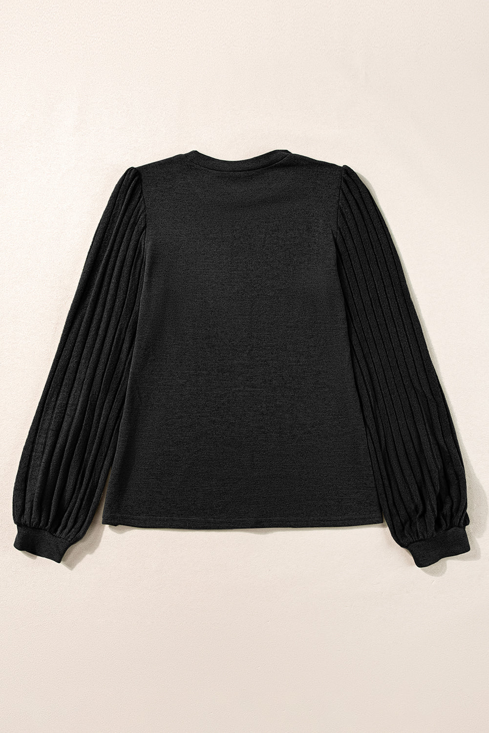 Black Contrast Ribbed Bishop Sleeve Top