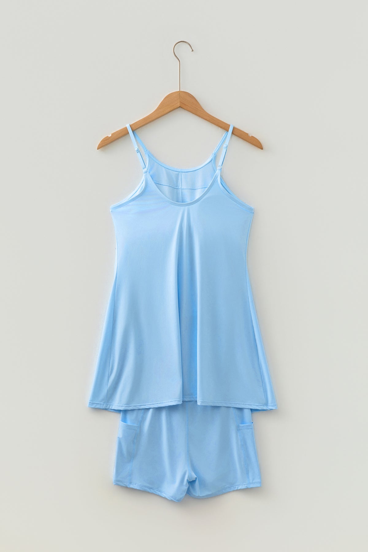 Solid Color Tunic Tank Dress Athletic Shorts Two-Piece Set. Variety of Color and Sizes