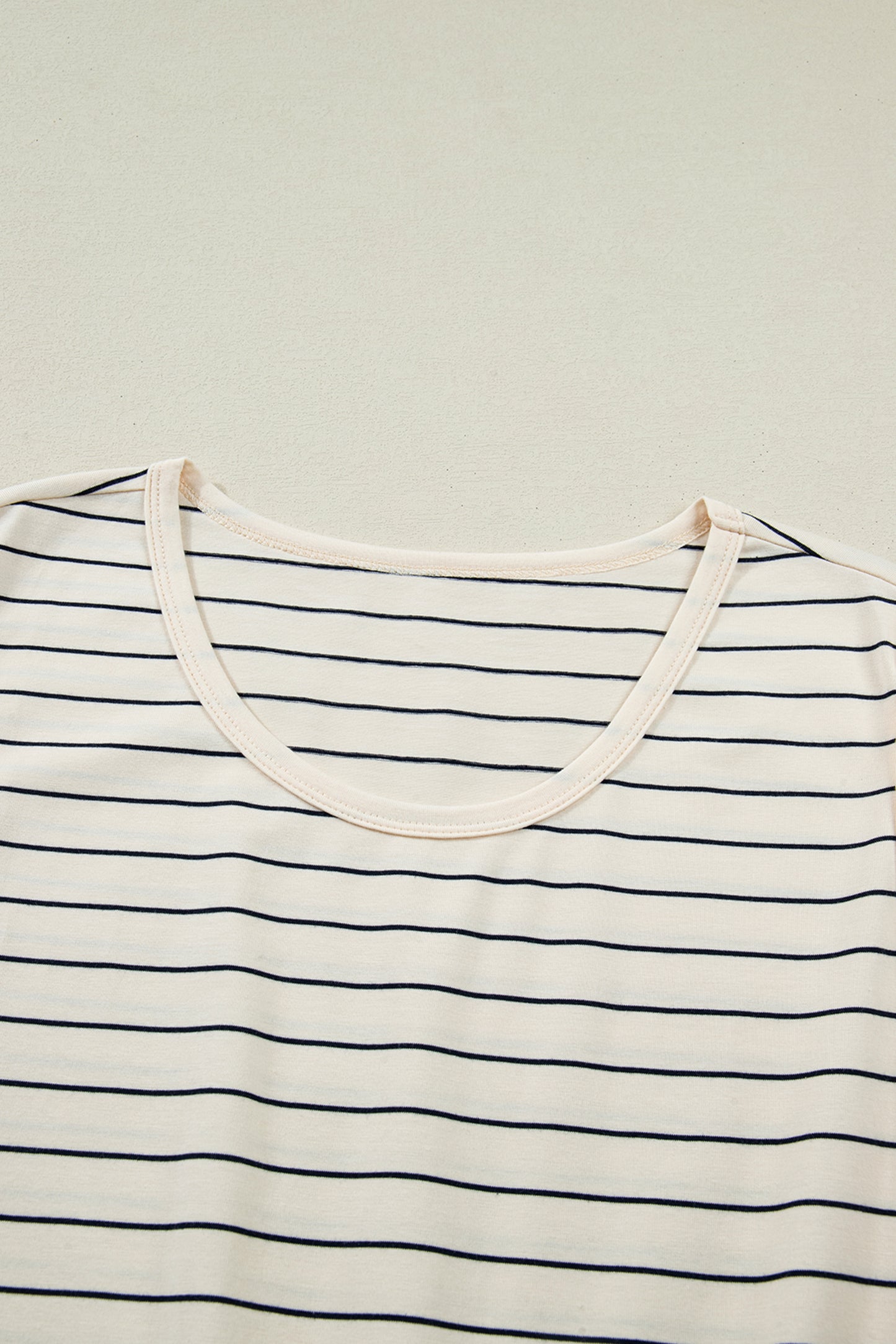 Beige stripe drawstring tunic mini dress with pockets by Lavender Lane Clothing, casual sleeveless dress with a relaxed fit.