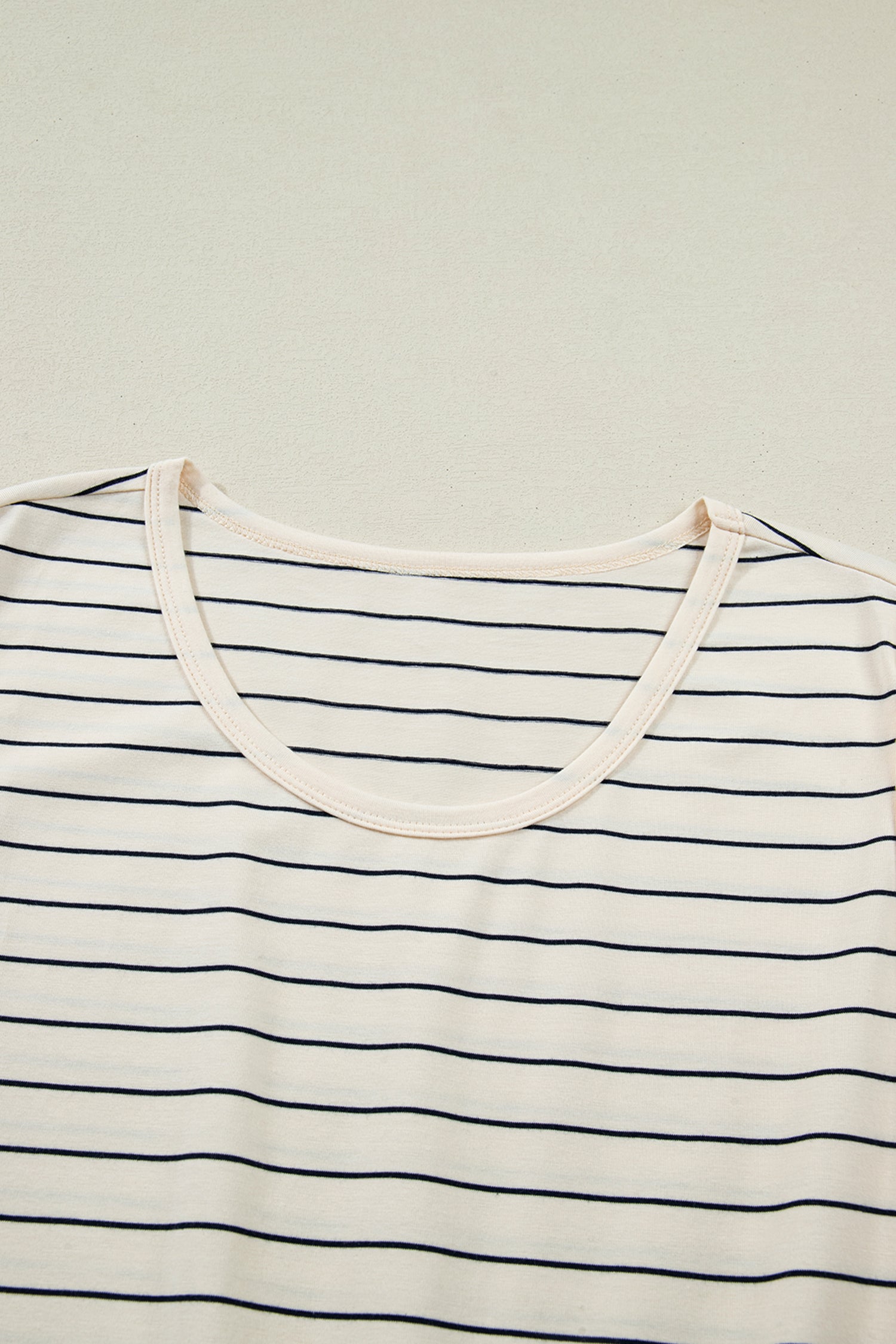 Beige stripe drawstring tunic mini dress with pockets by Lavender Lane Clothing, casual sleeveless dress with a relaxed fit.