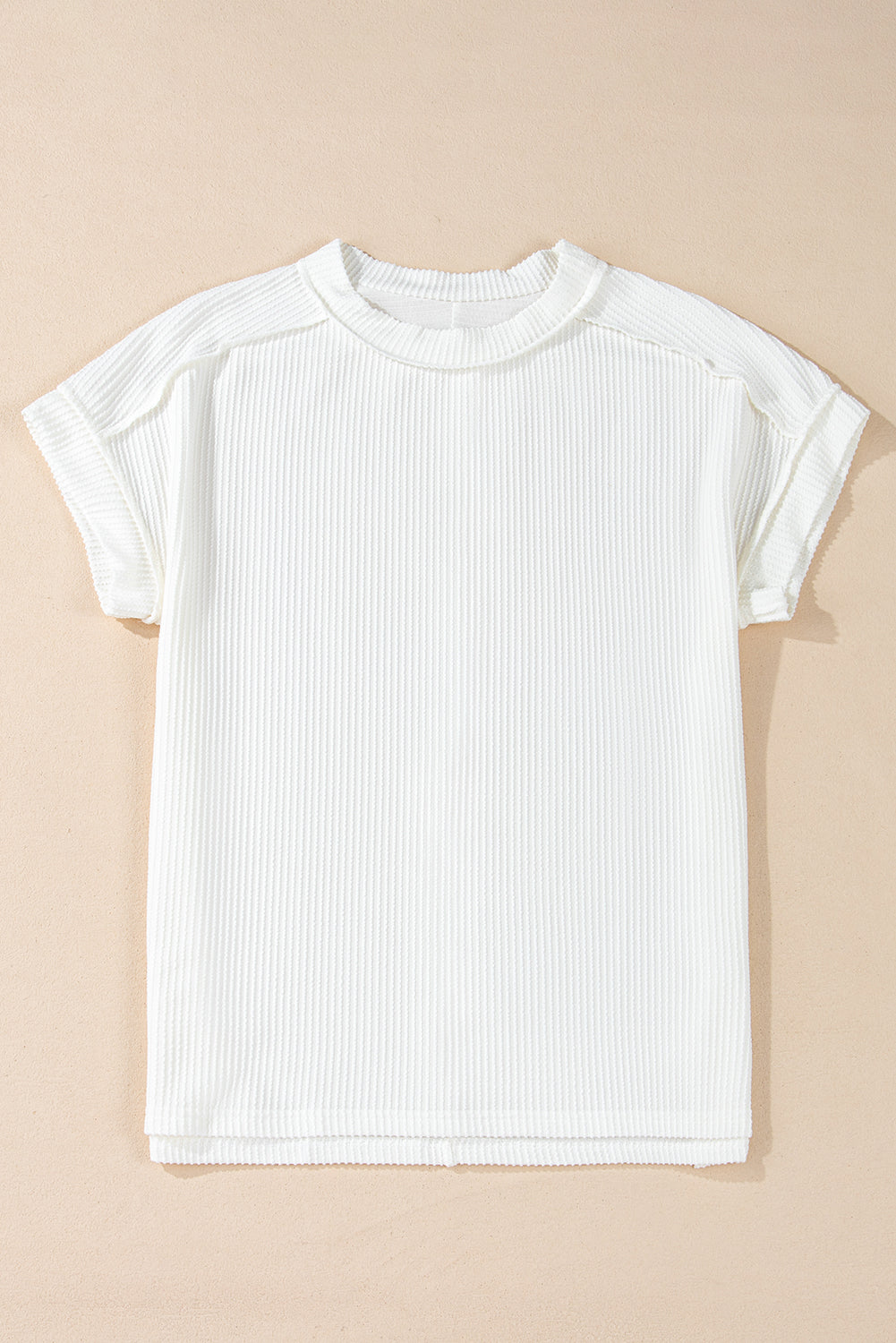 White Textured Knit Exposed Stitching Top