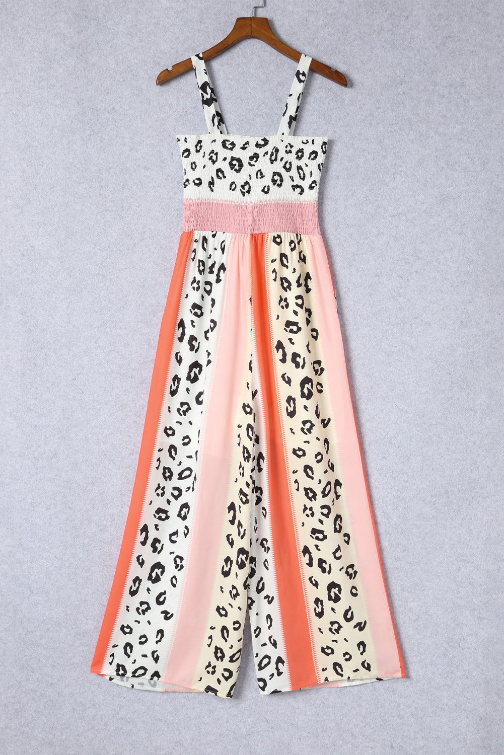 Pink Leopard Color Block Mix Print Pocketed Jumpsuit