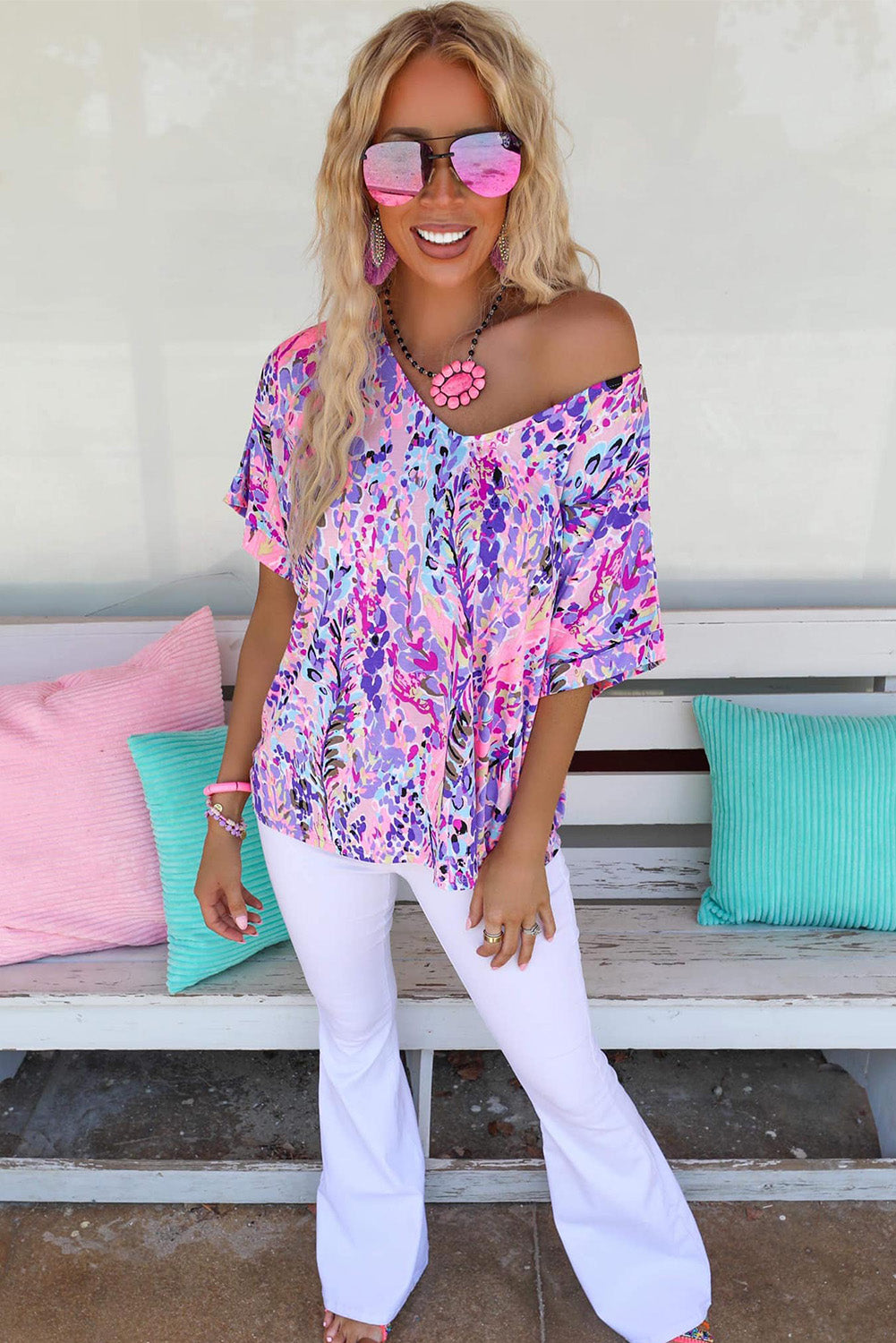 Pink Loose Painted Floral Top