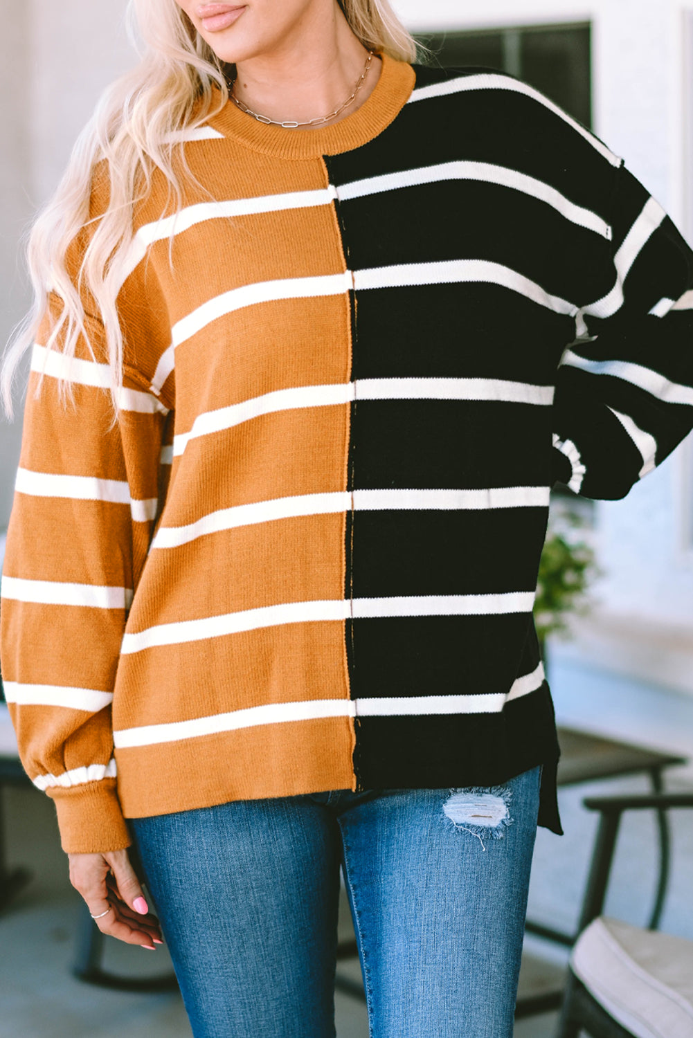 Stripe Oversized Contrast Printed Dropped Shoulder Top