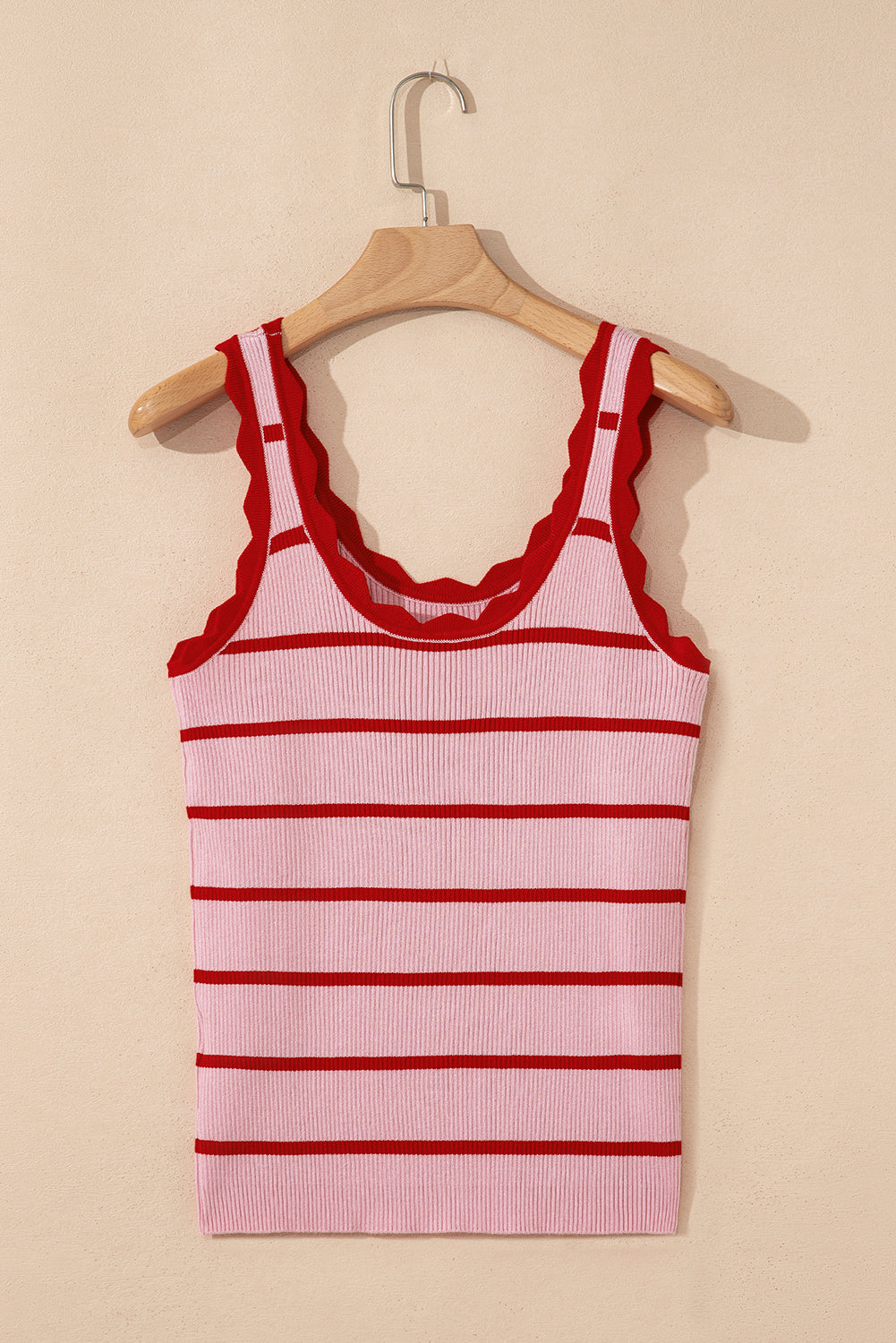 Rose Stripe Striped Scalloped Edge U Neck Sleeveless Sweater Vest - Lavendar Lane Clothing